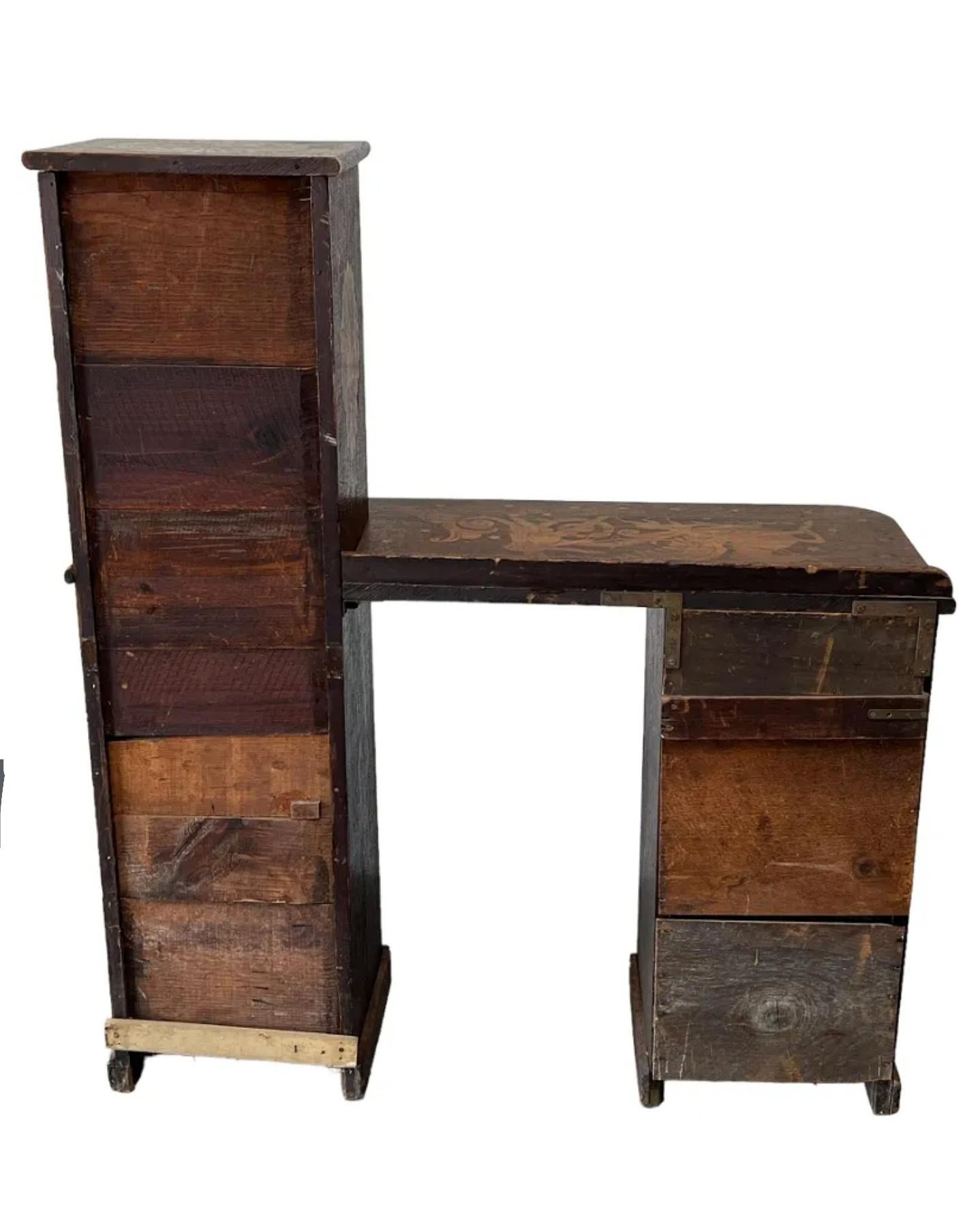 Rare Early American Country Pyrography Desk For Sale 8