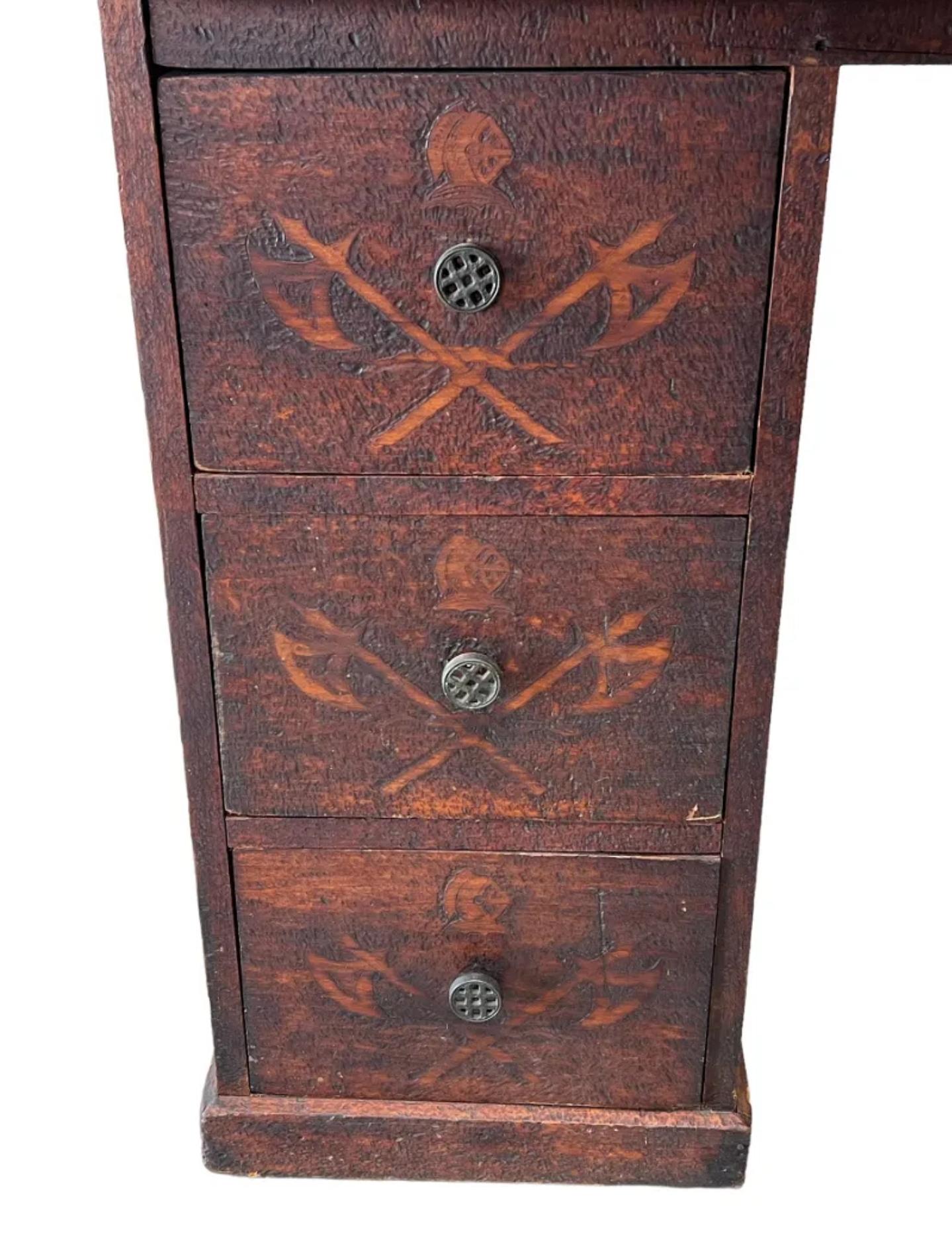 19th Century Rare Early American Country Pyrography Desk For Sale
