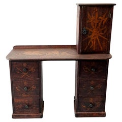 Used Rare Early American Country Pyrography Desk