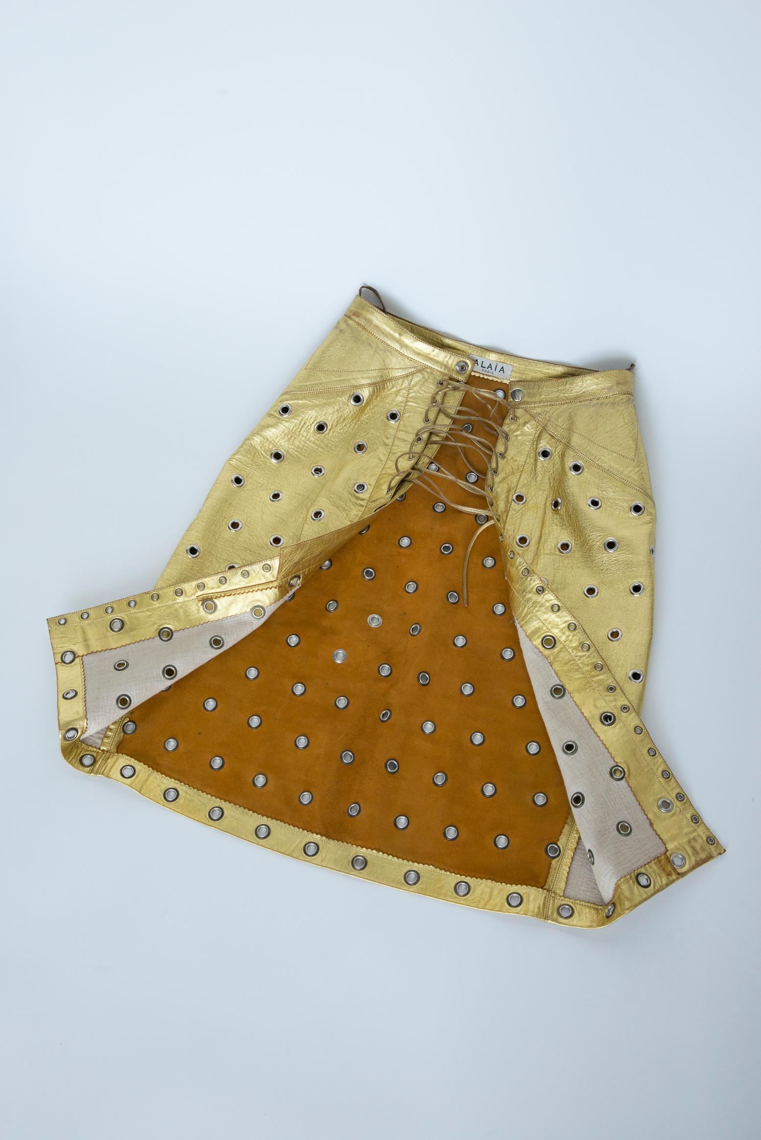 Rare Early Azzedine Alaïa Eyelets Leather Skirt, Circa 1981 13