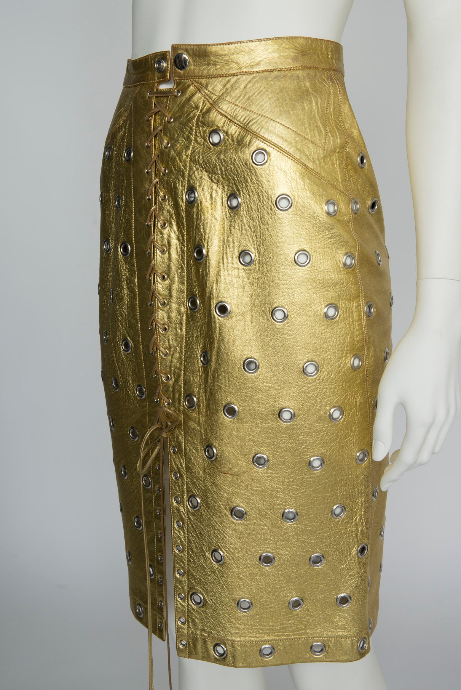 Rare Early Azzedine Alaïa Eyelets Leather Skirt, Circa 1981 1
