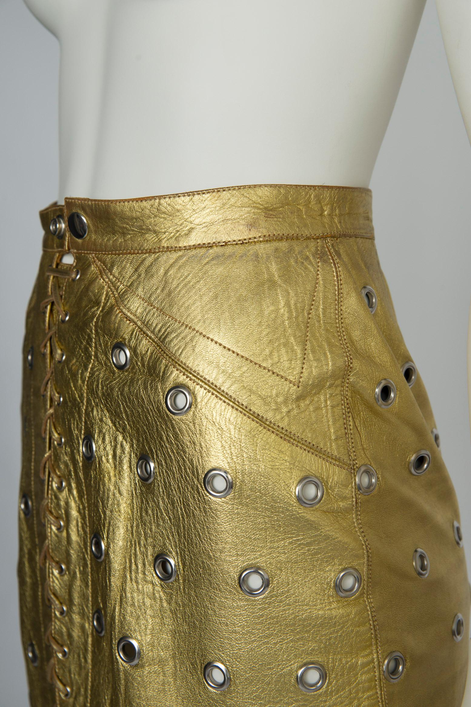Rare Early Azzedine Alaïa Eyelets Leather Skirt, Circa 1981 2