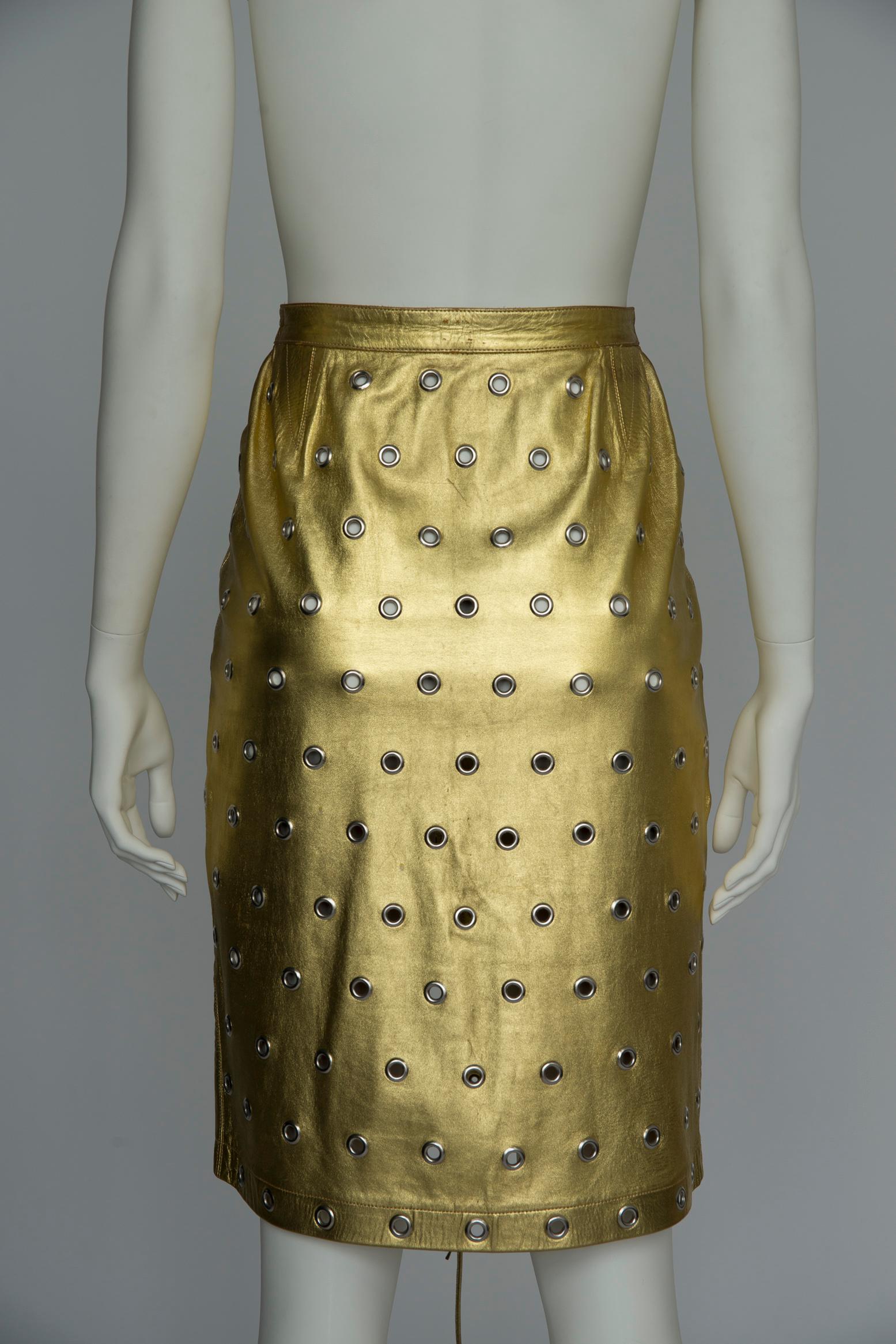 Rare Early Azzedine Alaïa Eyelets Leather Skirt, Circa 1981 6