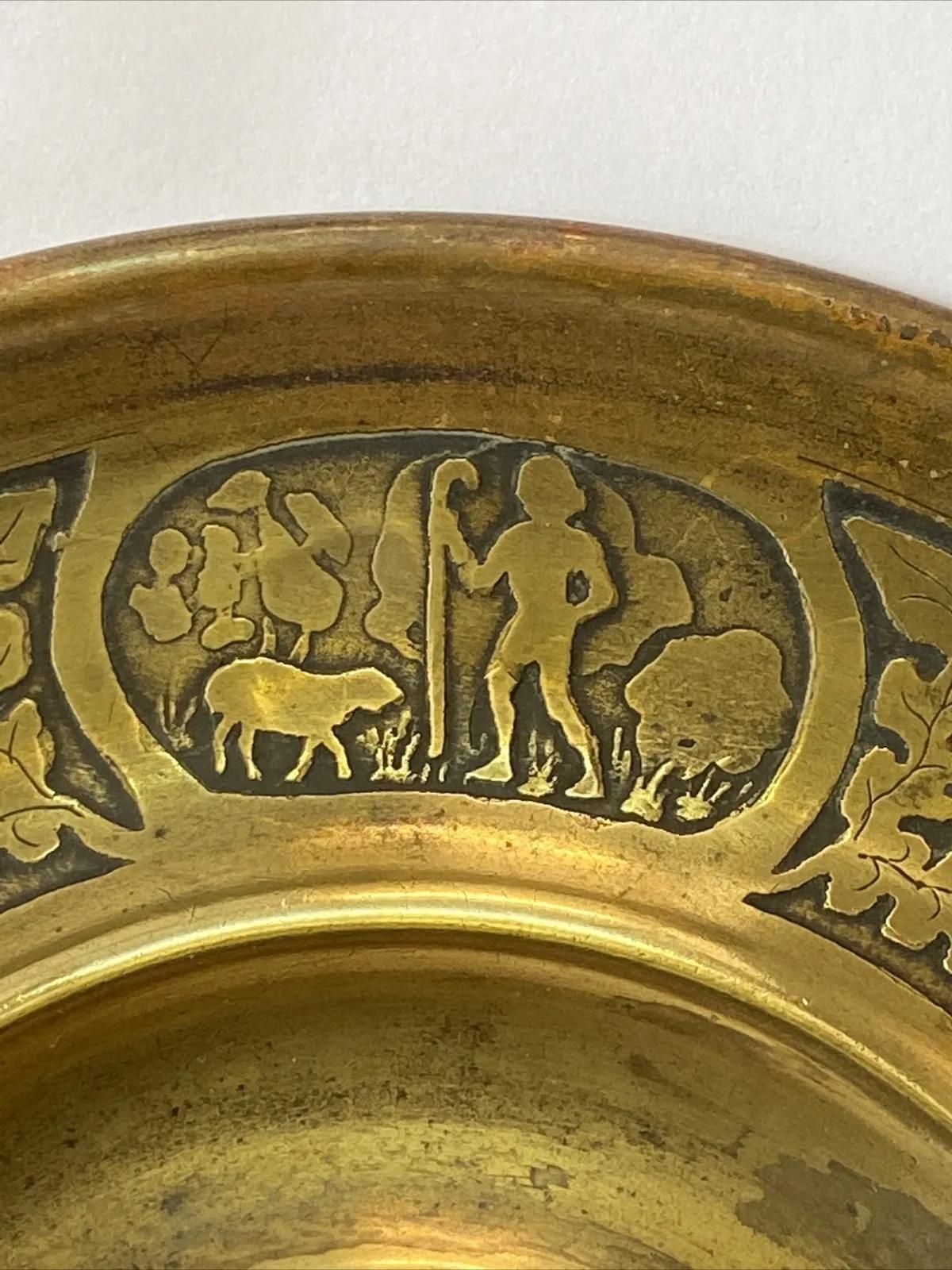 Arts and Crafts Rare early Bezalel Jerusalem JUDAICA etched brass garden of eden plate For Sale