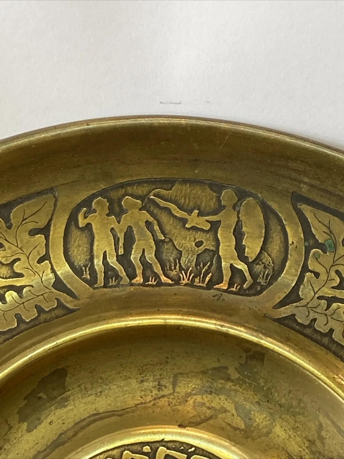 Early 20th Century Rare early Bezalel Jerusalem JUDAICA etched brass garden of eden plate For Sale