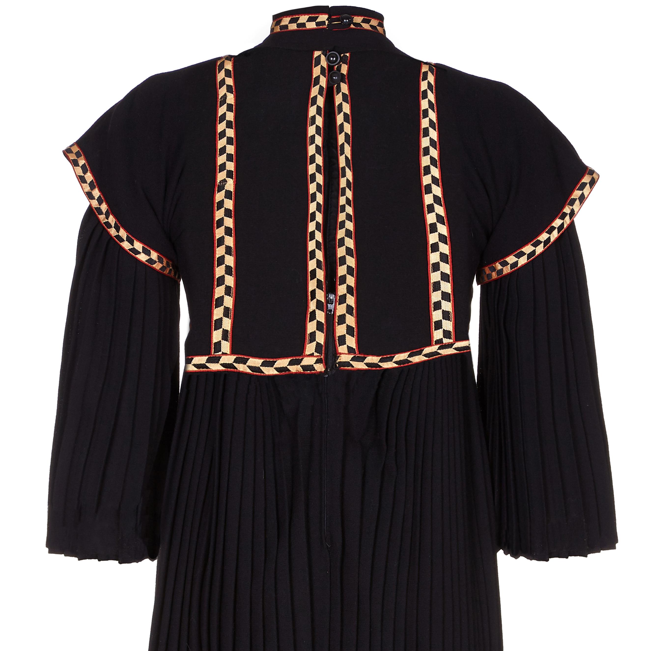 Women's Rare Early Bill Gibb 1970s Renaissance Style Black Pleated Dress