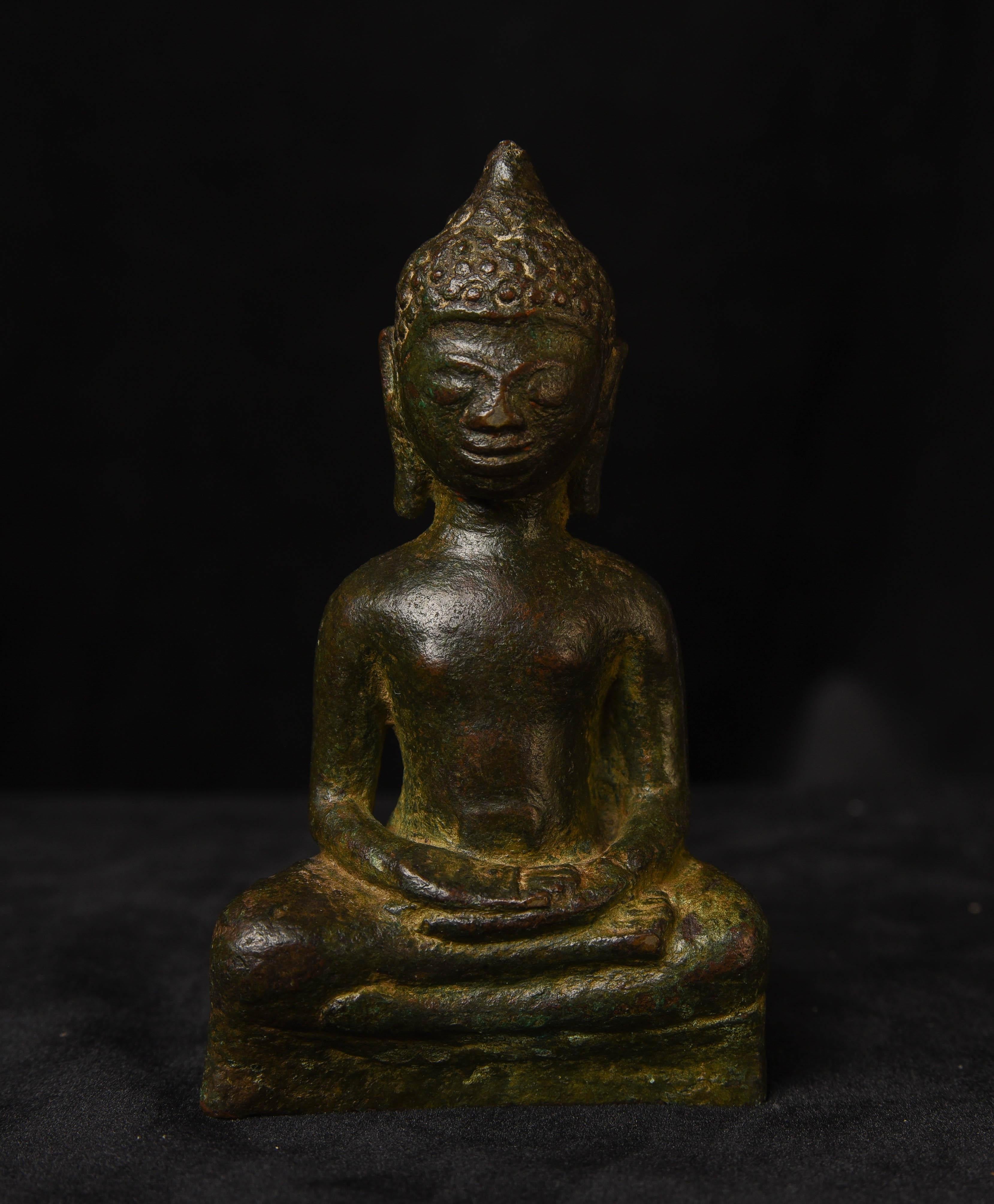 Rare early Burmese Buddha from the late Pyu period. In the range of 1000 years old (9th to 11thC). Sits happily 4.25 inches tall - Very uncommon-especially with such a sweet, loving face, wonderful patina, and in such good overall condition (only