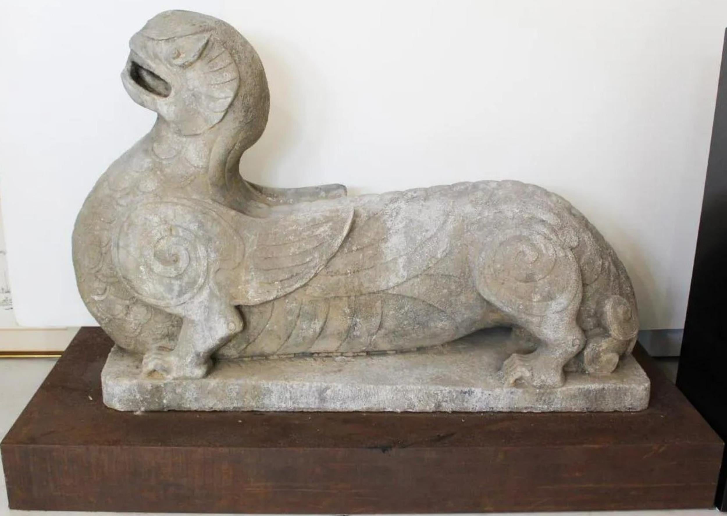 Rare Early Chinese Limestone Tomb Guardian-Tianlu For Sale 4