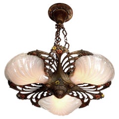 Rare Early Conneaut Glass Shell Chandelier