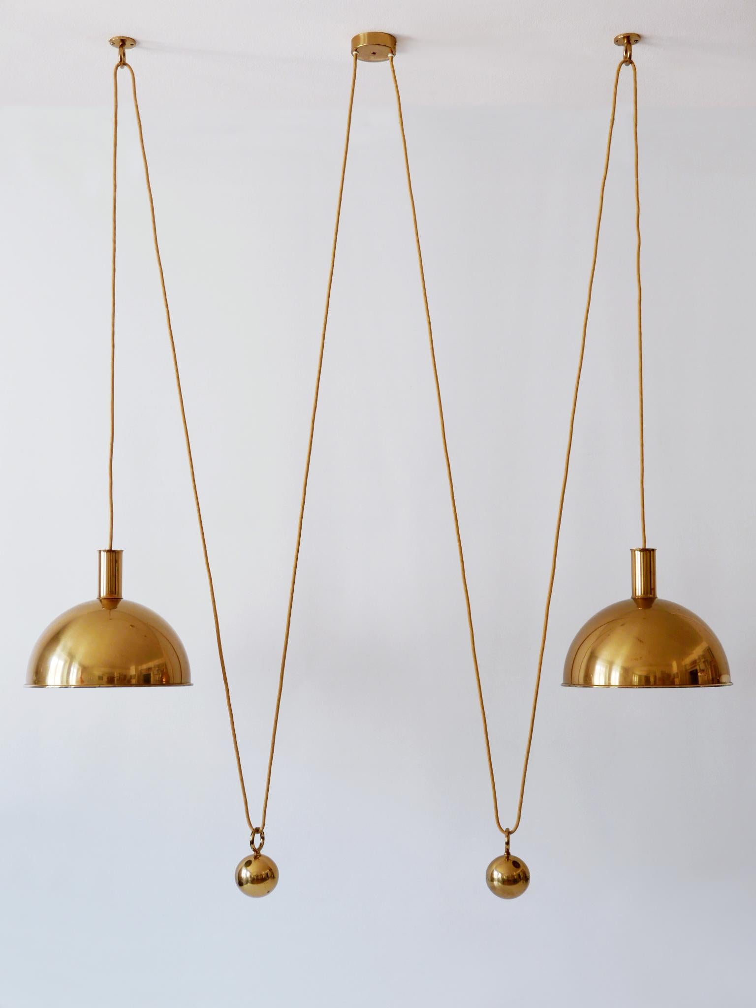 Rare Early Double Solid Brass Counterweight Pendant Lamp by Florian Schulz 1960s 2