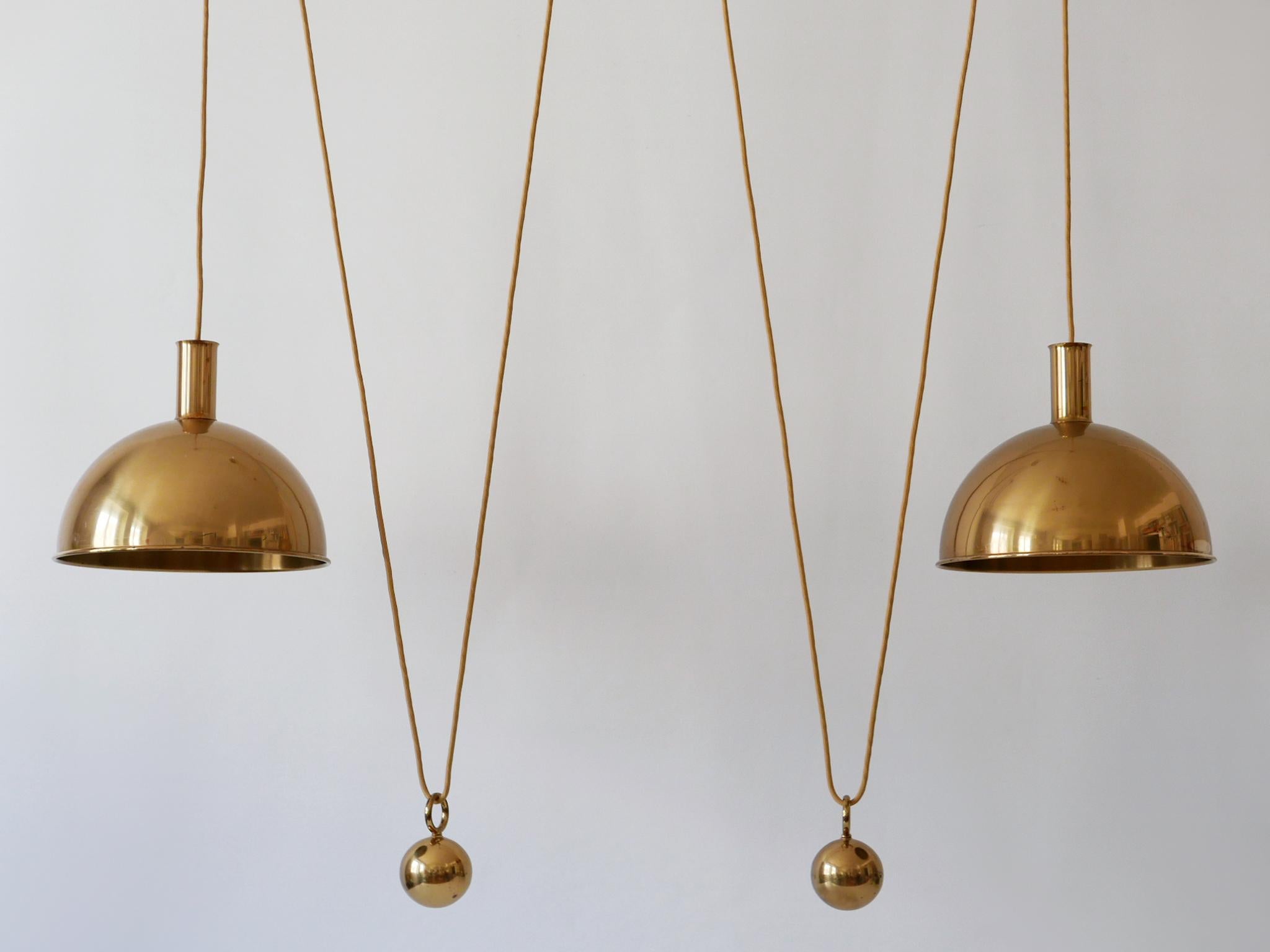 Rare Early Double Solid Brass Counterweight Pendant Lamp by Florian Schulz 1960s 3