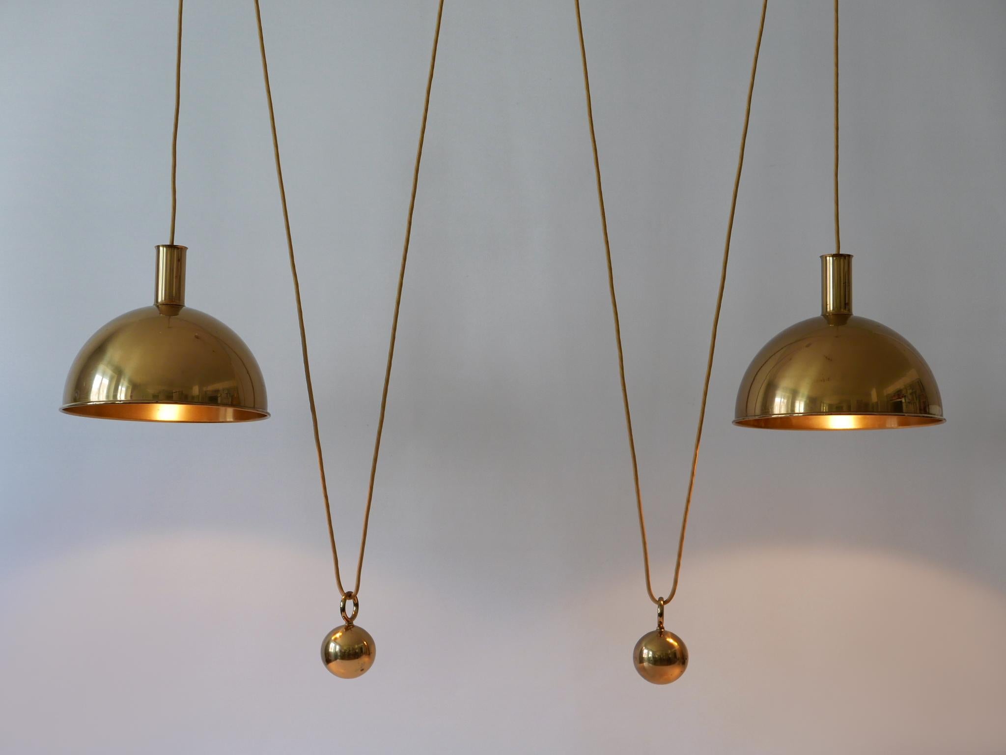 Rare Early Double Solid Brass Counterweight Pendant Lamp by Florian Schulz 1960s 4