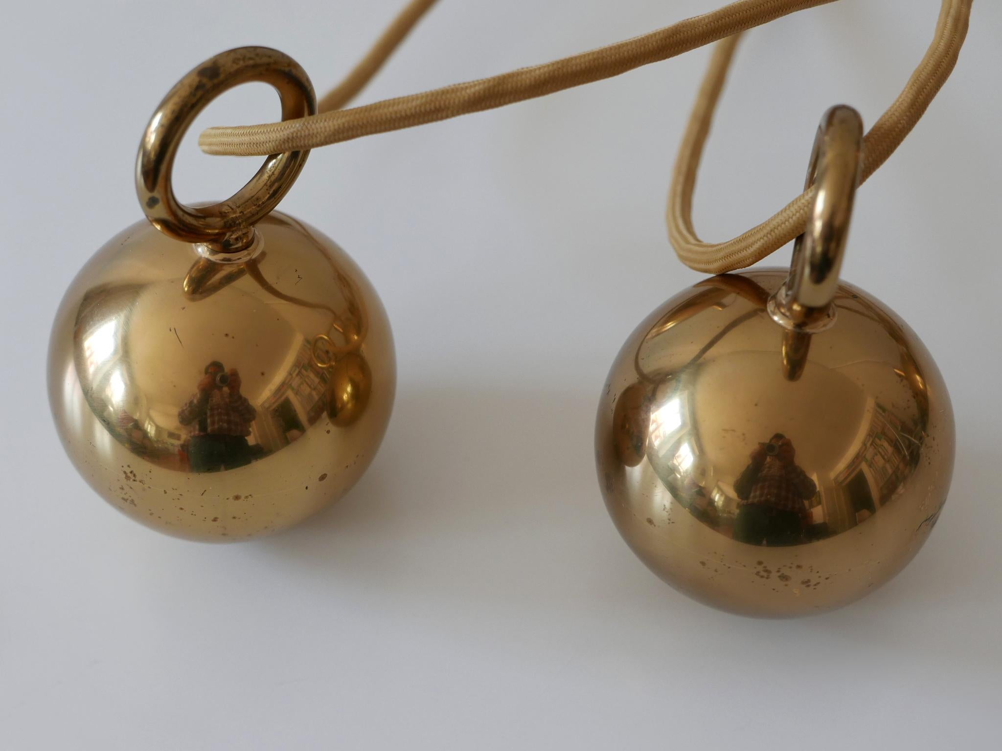 Rare Early Double Solid Brass Counterweight Pendant Lamp by Florian Schulz 1960s 11