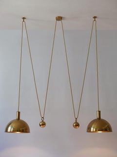 Rare Early Double Solid Brass Counterweight Pendant Lamp by Florian Schulz 1960s