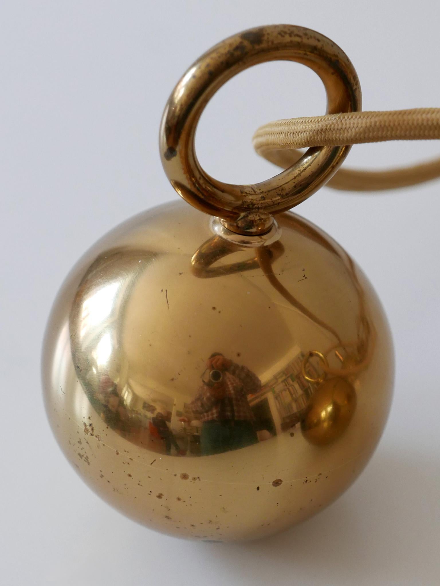 Rare Early Double Solid Brass Counterweight Pendant Lamp by Florian Schulz 1960s 12
