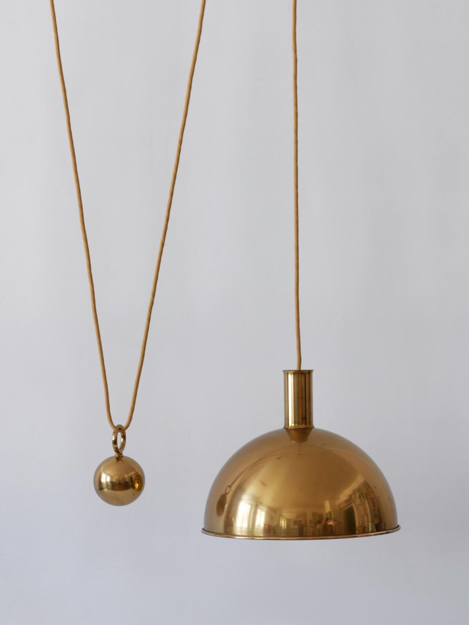 Mid-20th Century Rare Early Double Solid Brass Counterweight Pendant Lamp by Florian Schulz 1960s