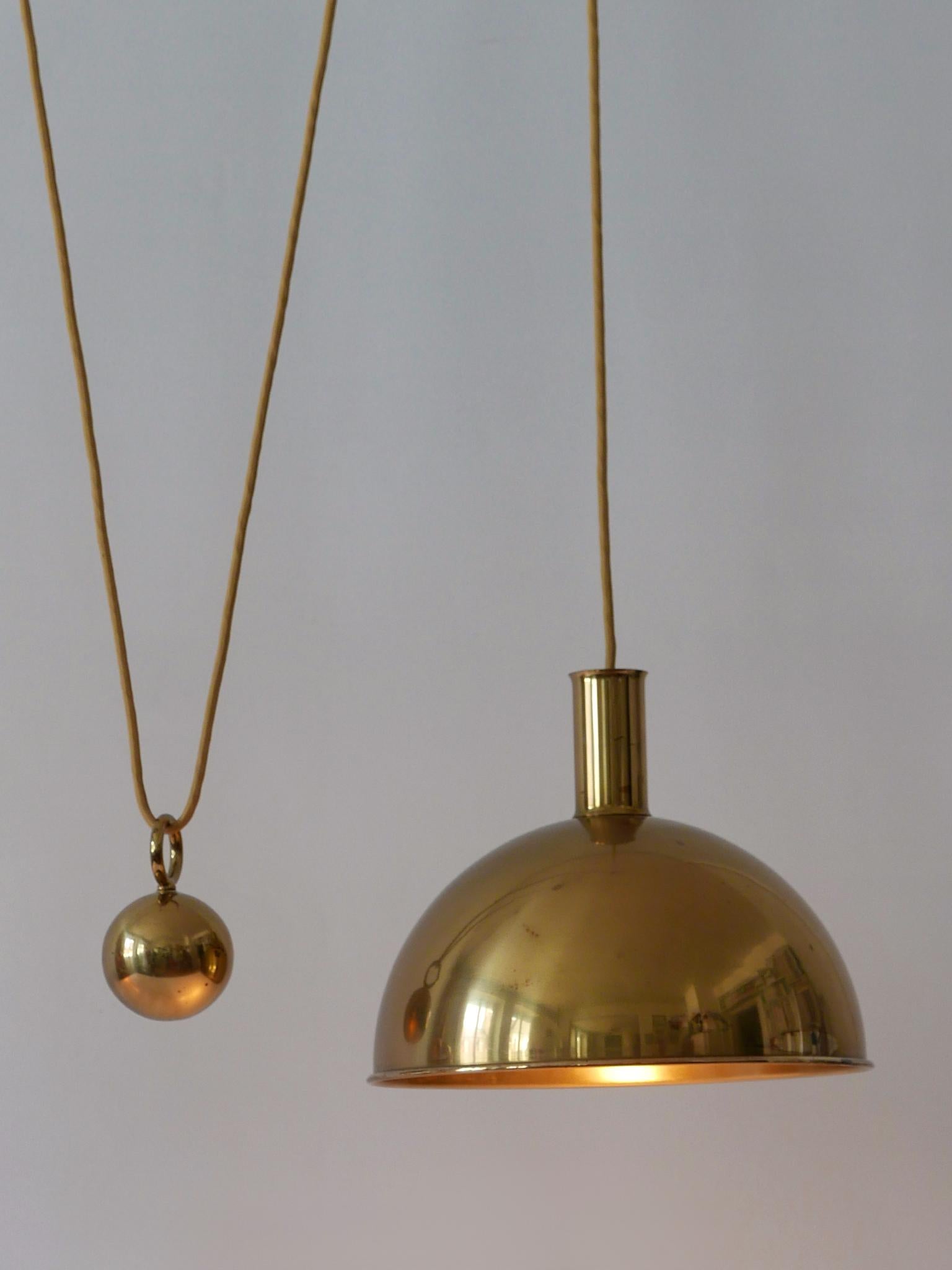 Rare Early Double Solid Brass Counterweight Pendant Lamp by Florian Schulz 1960s 1