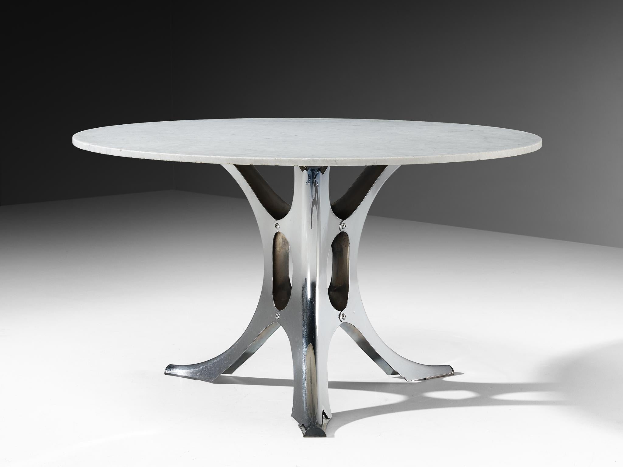 Martin Visser for 't Spectrum, center or dining table, model 'Bumper' / 'TE 11 7 M', marble, chrome-plated steel, rubber, the Netherlands, design 1965/66, produced 1965-1969

Martin Visser (1922–2009) earned his reputation as one of the leading