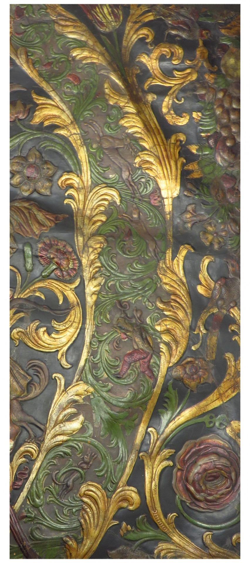 Rare early Embossed gilt leather, mythological hunting scene. For Sale 3