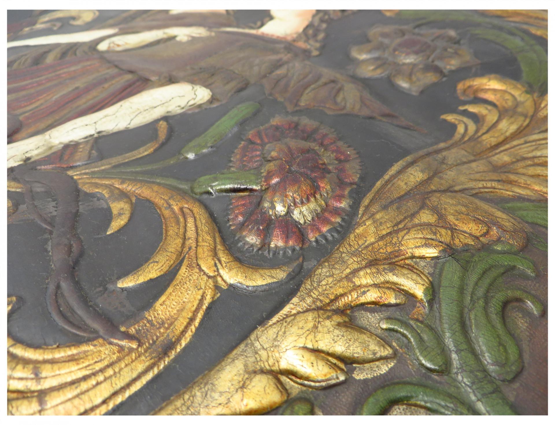 Rare early Embossed gilt leather, mythological hunting scene. For Sale 6