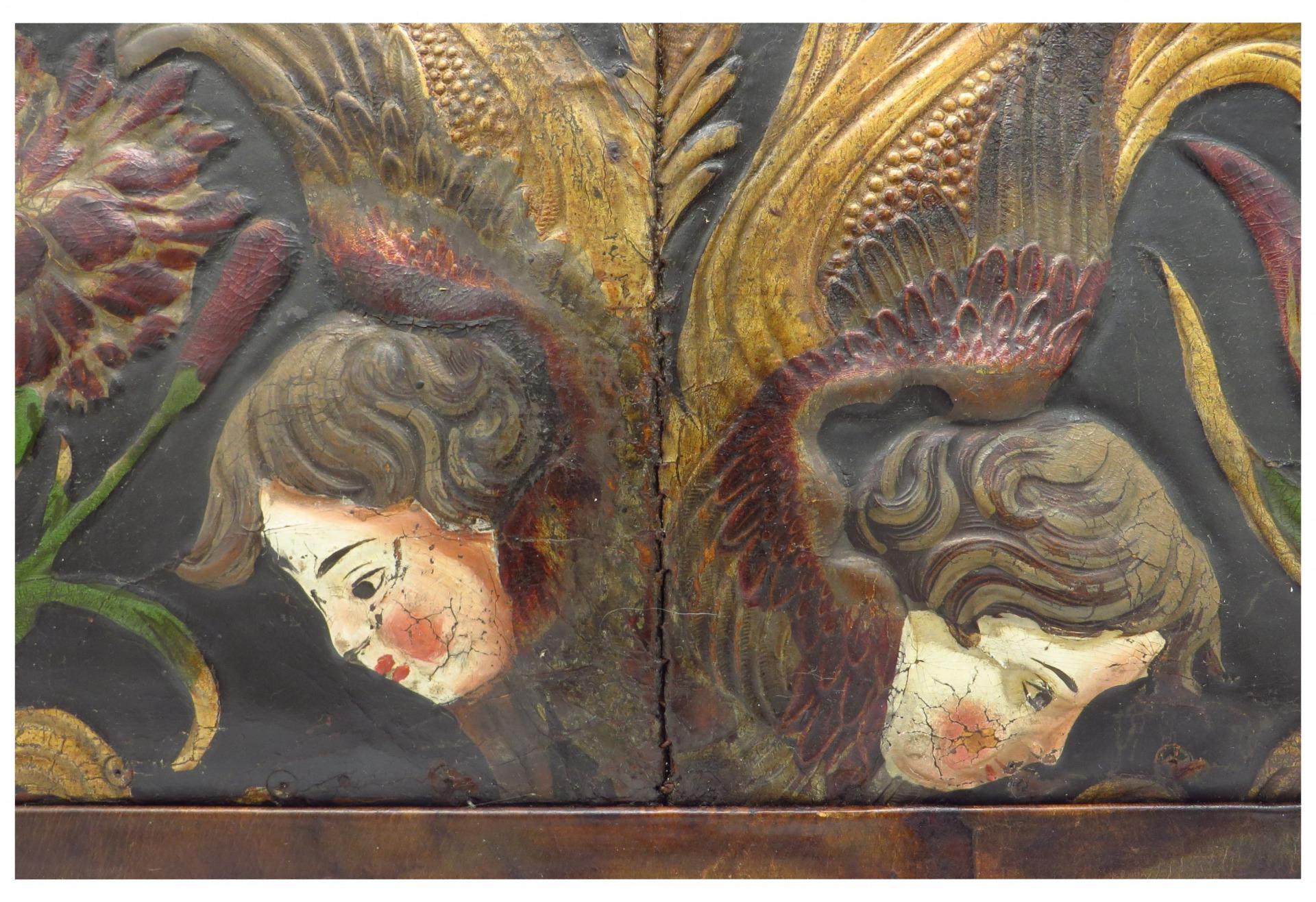 Leather Rare early Embossed gilt leather, mythological hunting scene. For Sale