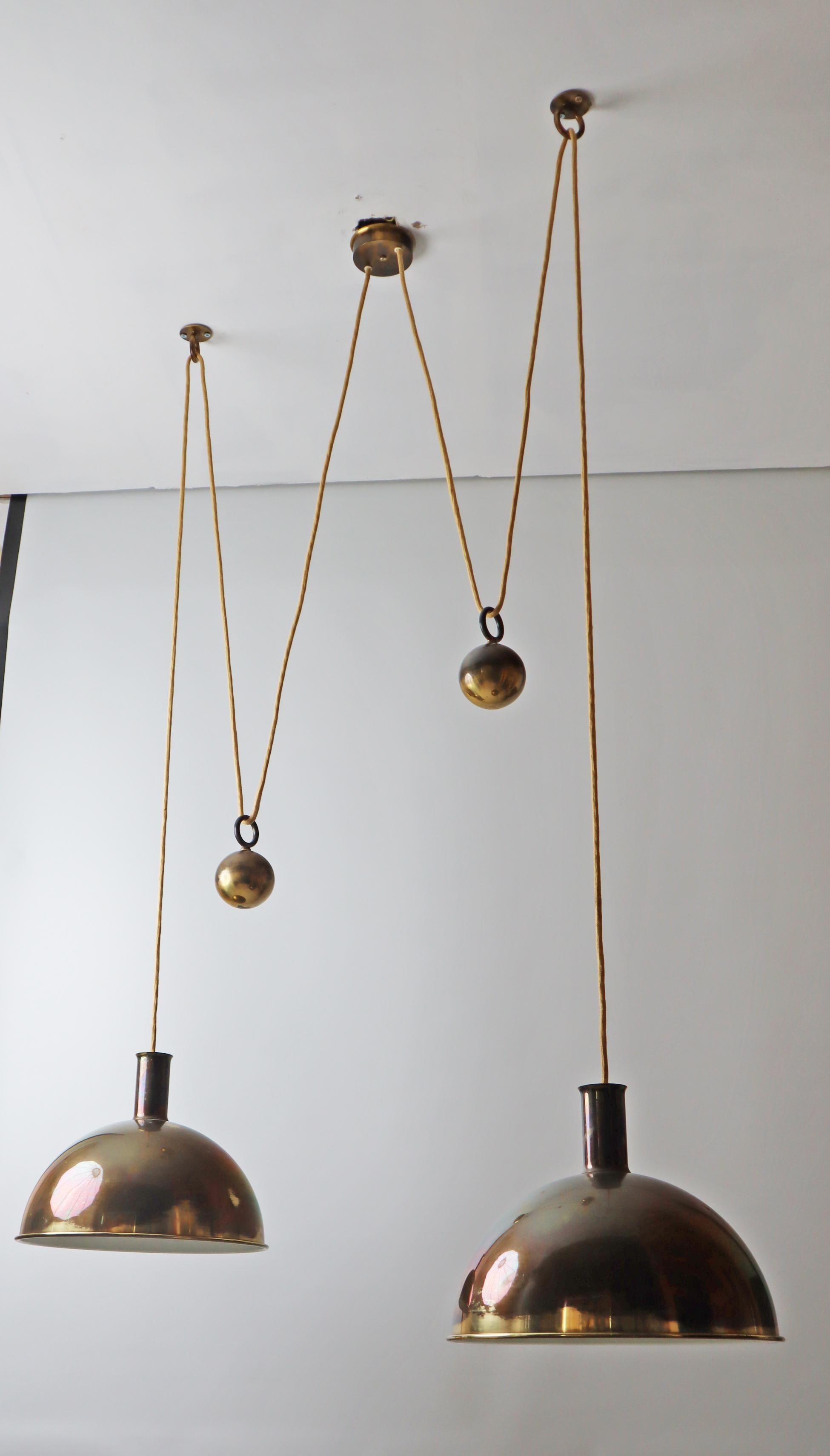 Early Florian Schulz Double Duos Counterweight Pendant Lamp in Solid Brass 8