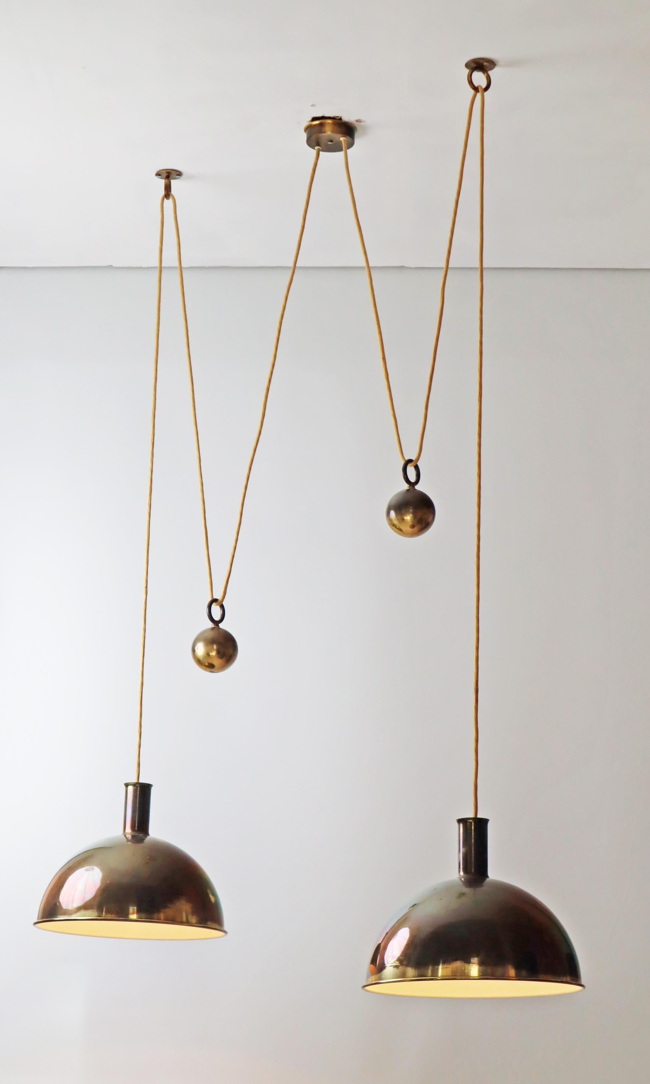Mid-Century Modern Early Florian Schulz Double Duos Counterweight Pendant Lamp in Solid Brass