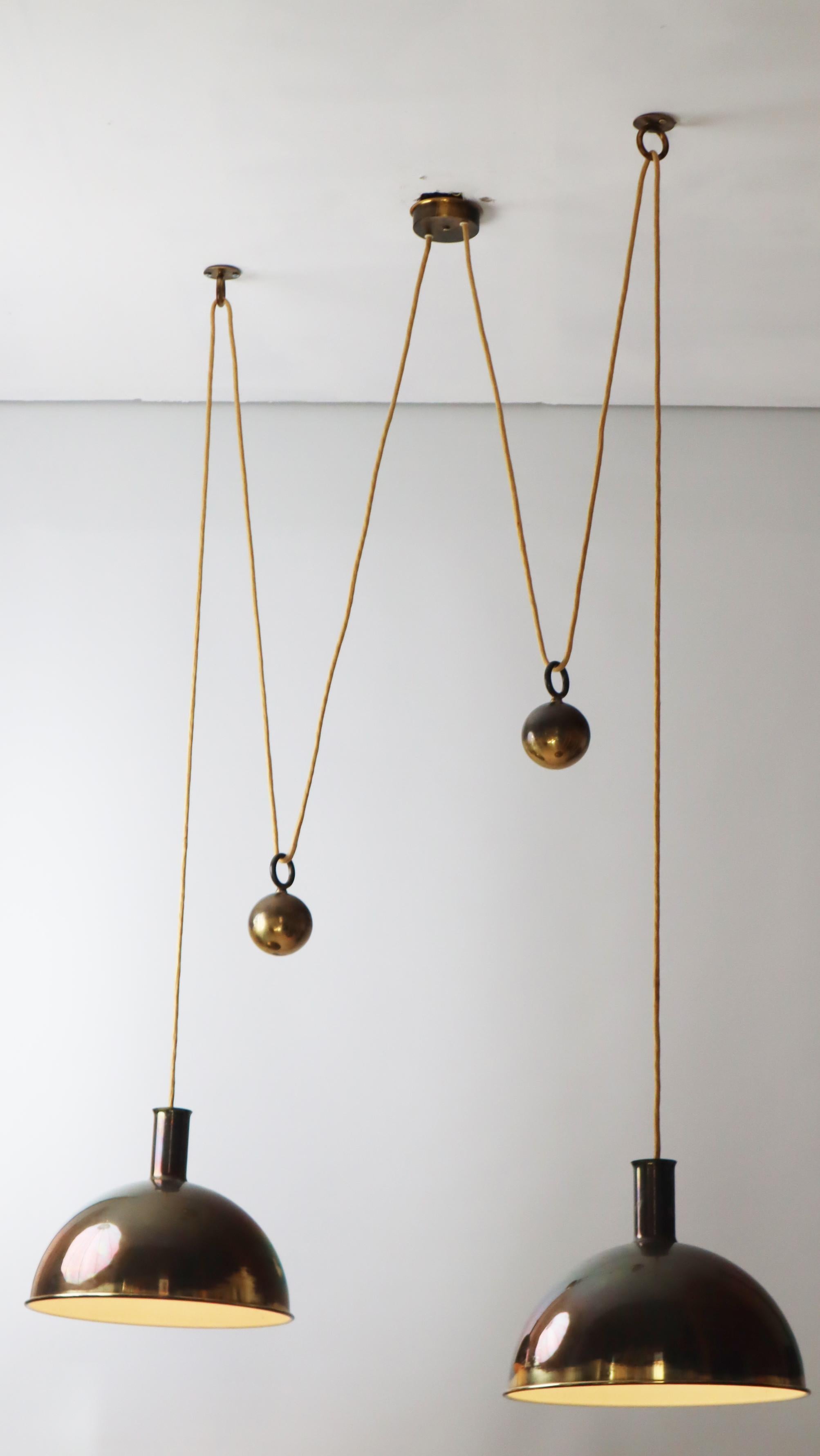 German Early Florian Schulz Double Duos Counterweight Pendant Lamp in Solid Brass