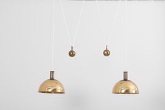 Rare Early Florian Schulz Double Duos Counterweight Pendant Lamp in Solid Brass