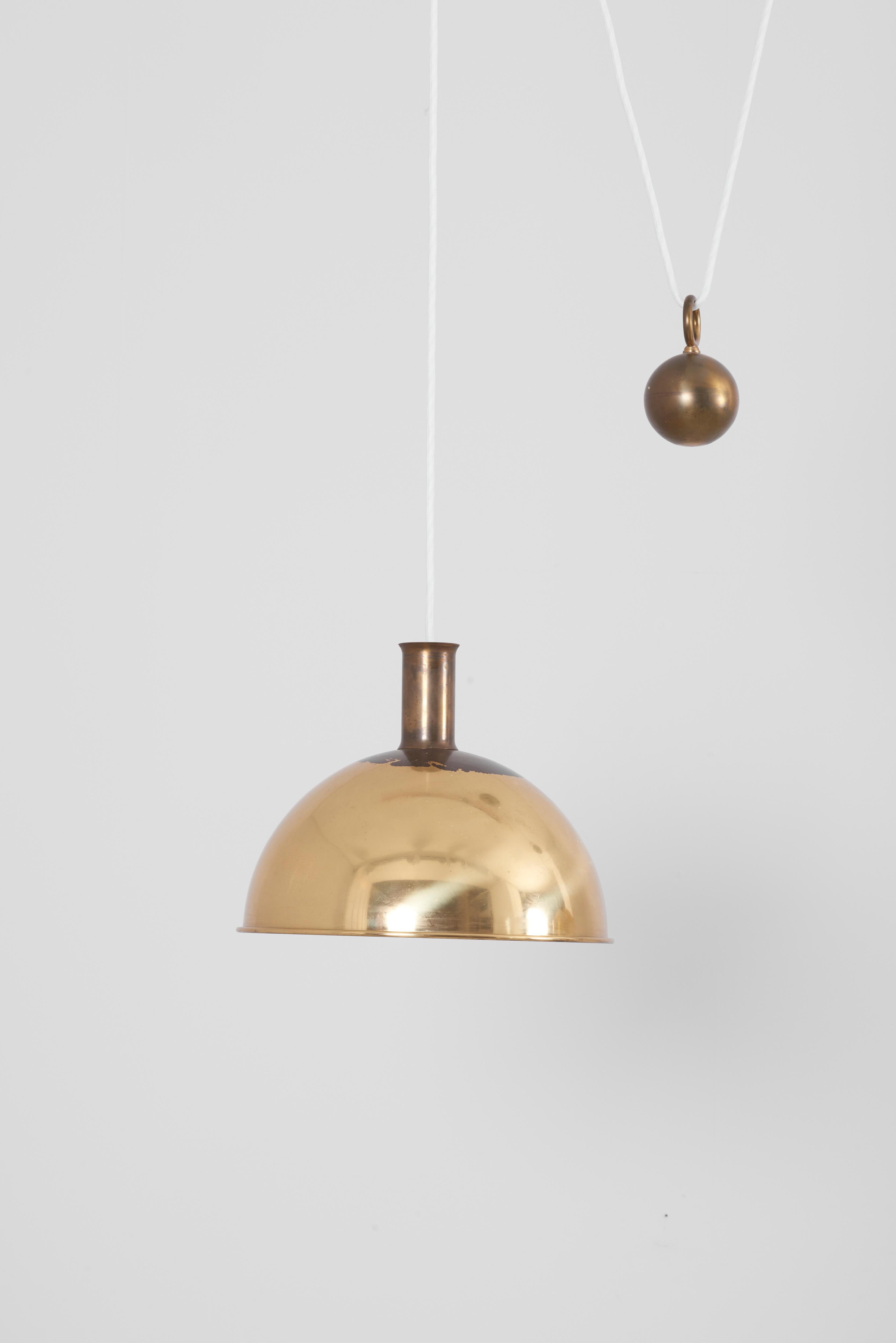 Mid-Century Modern Rare Early Florian Schulz Double Duos Counterweight Pendant Lamp in Solid Brass