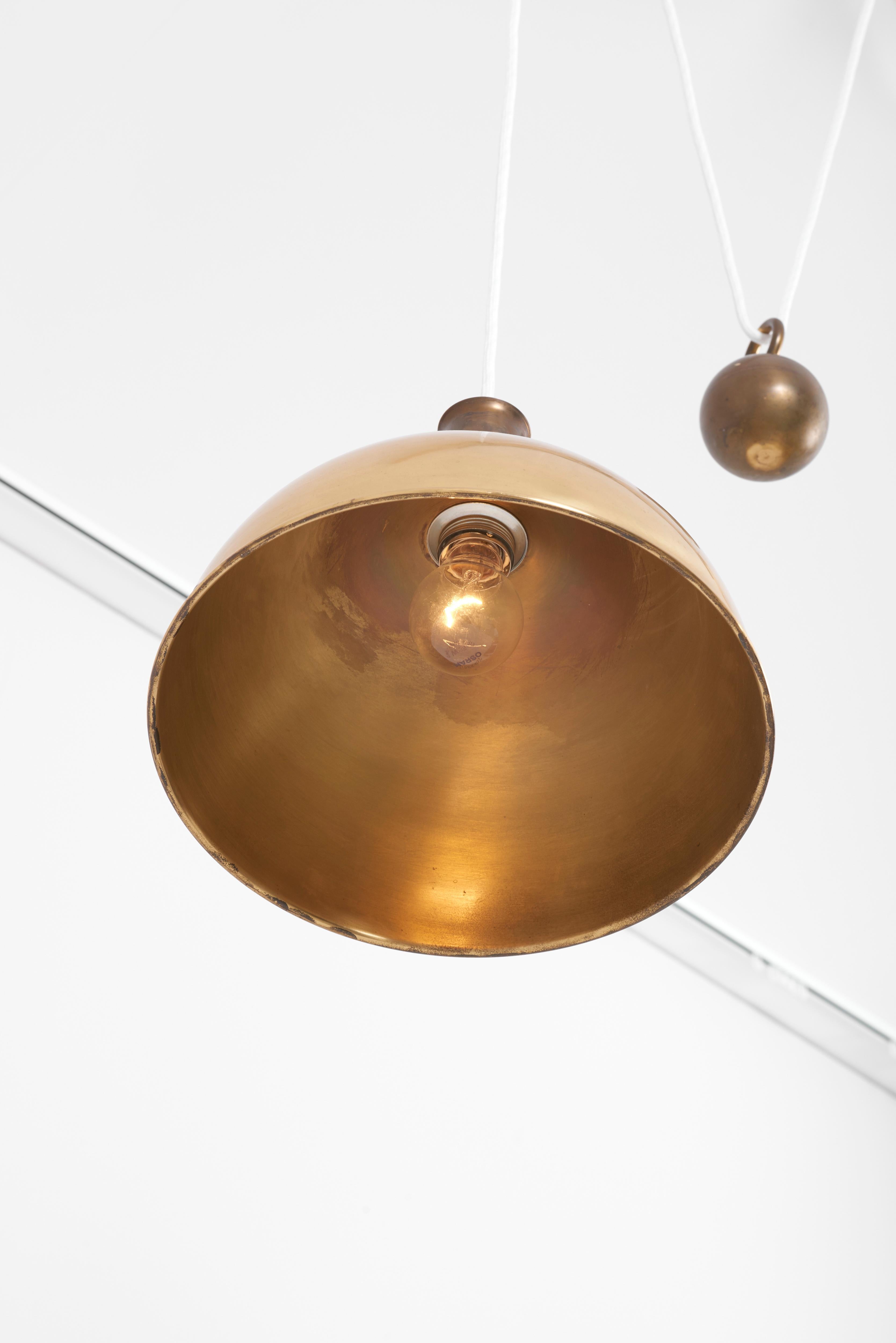 Mid-20th Century Rare Early Florian Schulz Double Duos Counterweight Pendant Lamp in Solid Brass