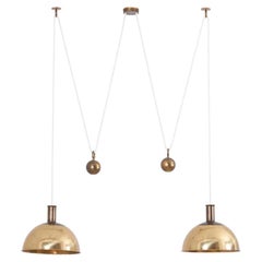 Rare Early Florian Schulz Double Duos Counterweight Pendant Lamp in Solid Brass