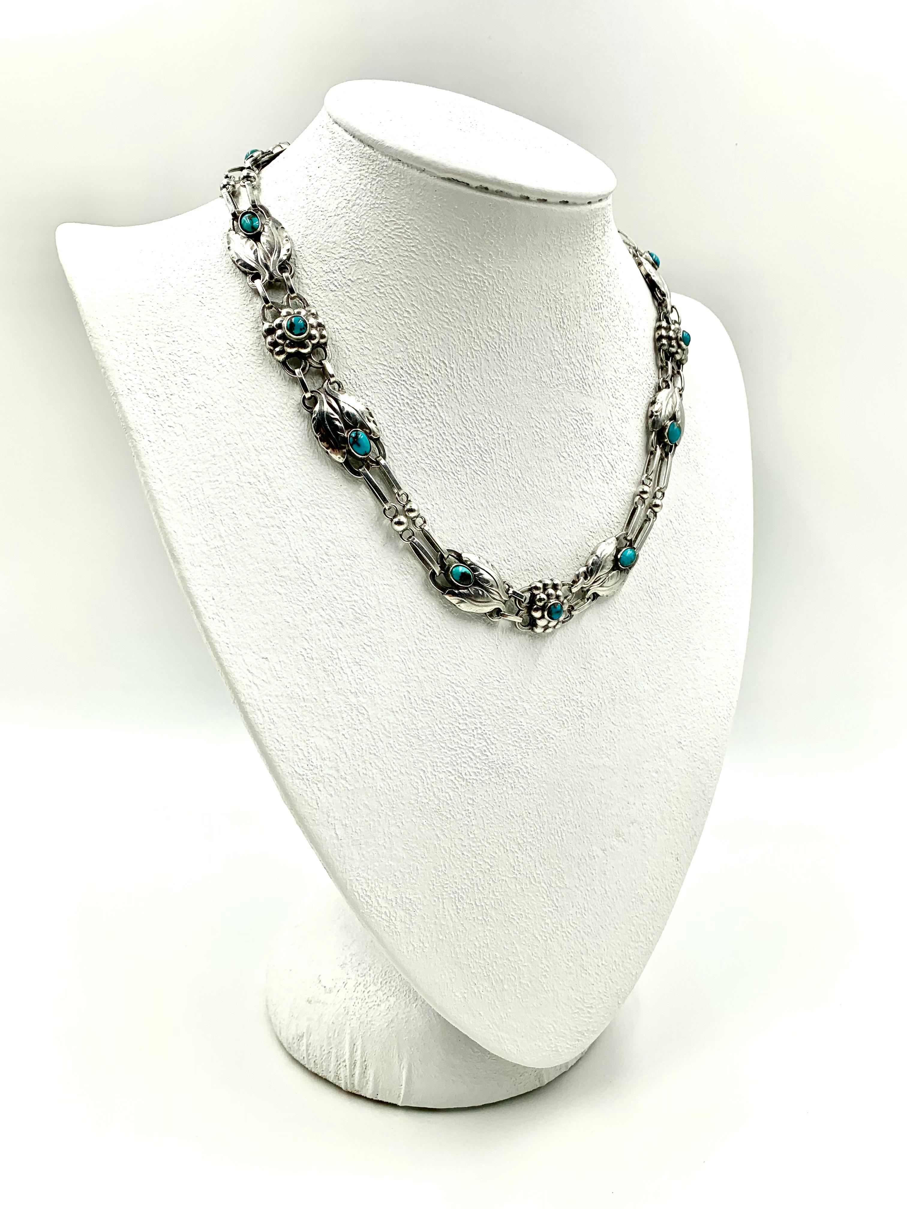 Rare Early Georg Jensen Cabochon Turquoise and Silver #1 Necklace, 1910-1925 For Sale 4