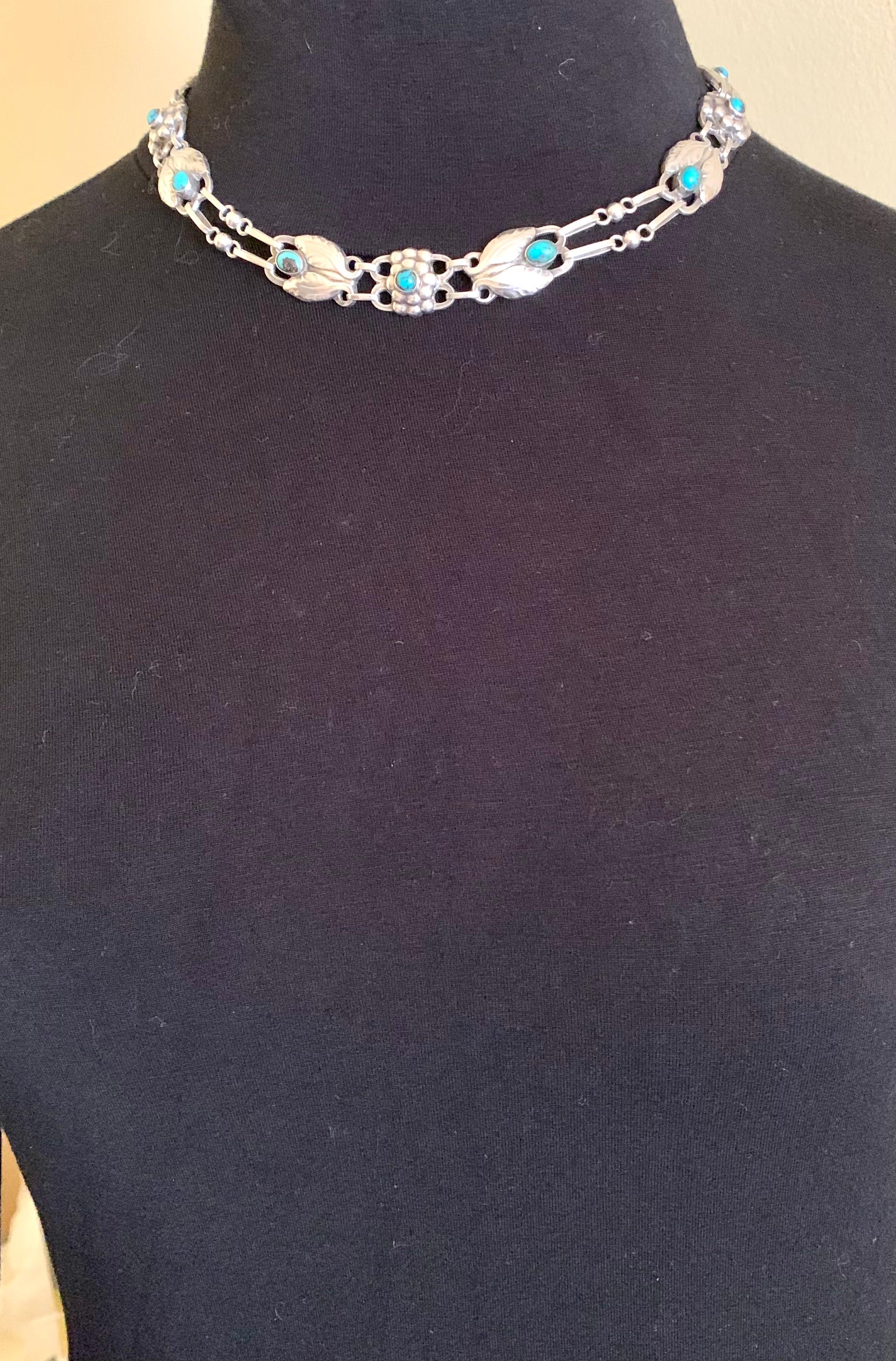 Rare Early Georg Jensen Cabochon Turquoise and Silver #1 Necklace, 1910-1925 For Sale 5
