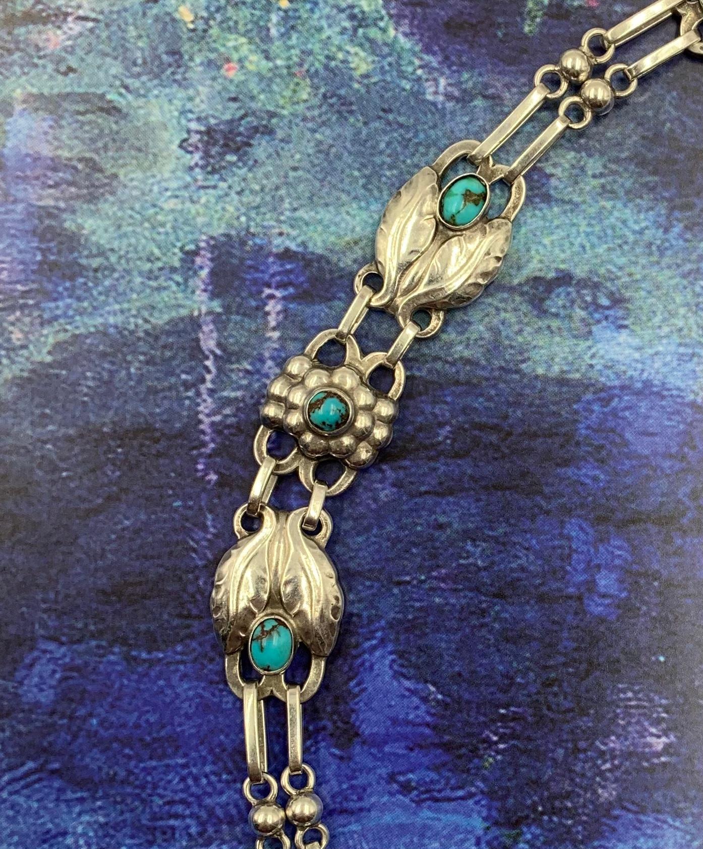 Rare Early Georg Jensen Cabochon Turquoise and Silver #1 Necklace, 1910-1925 For Sale 6