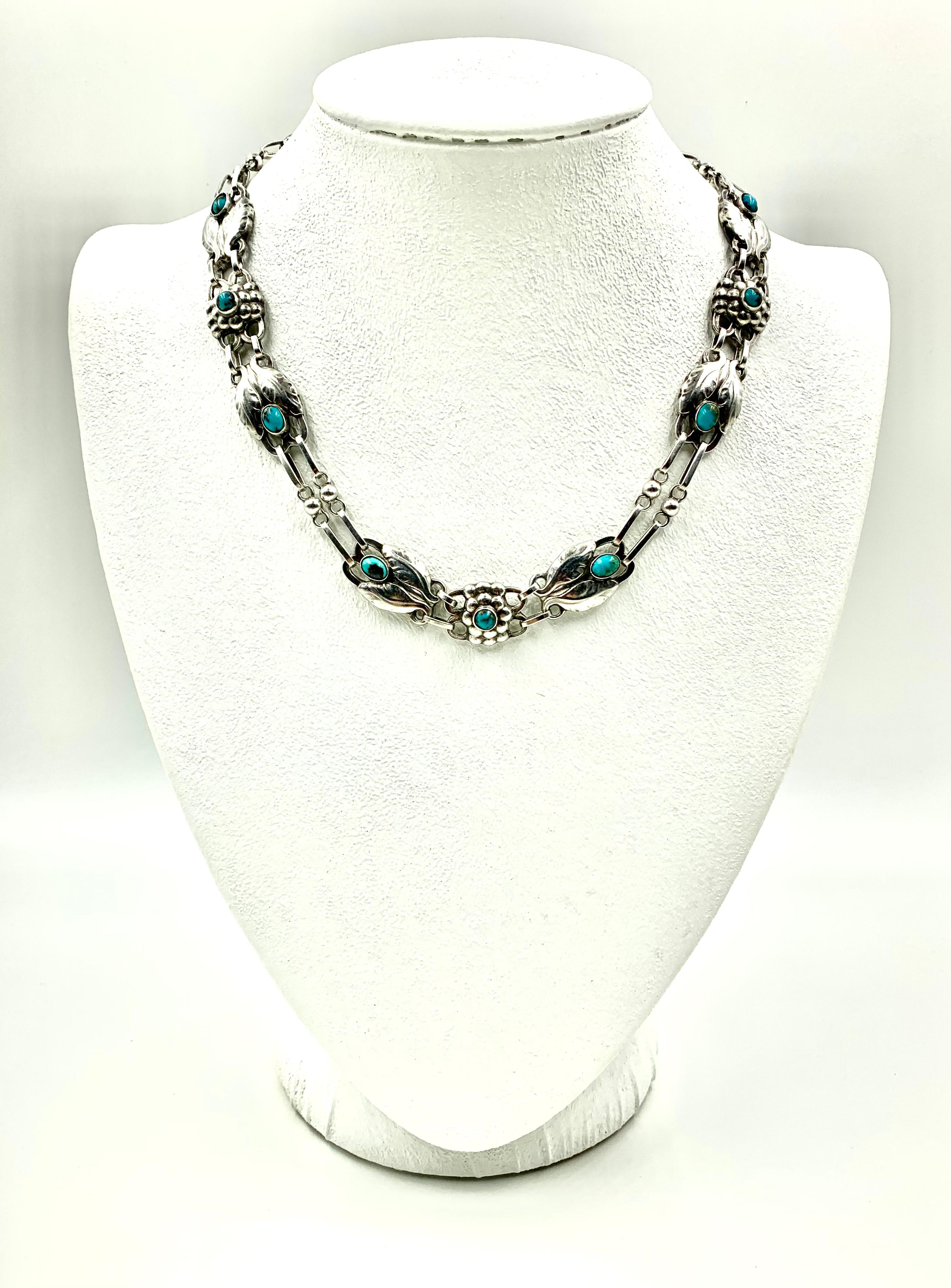 Rare Early Georg Jensen Cabochon Turquoise and Silver #1 Necklace, 1910-1925 For Sale 2