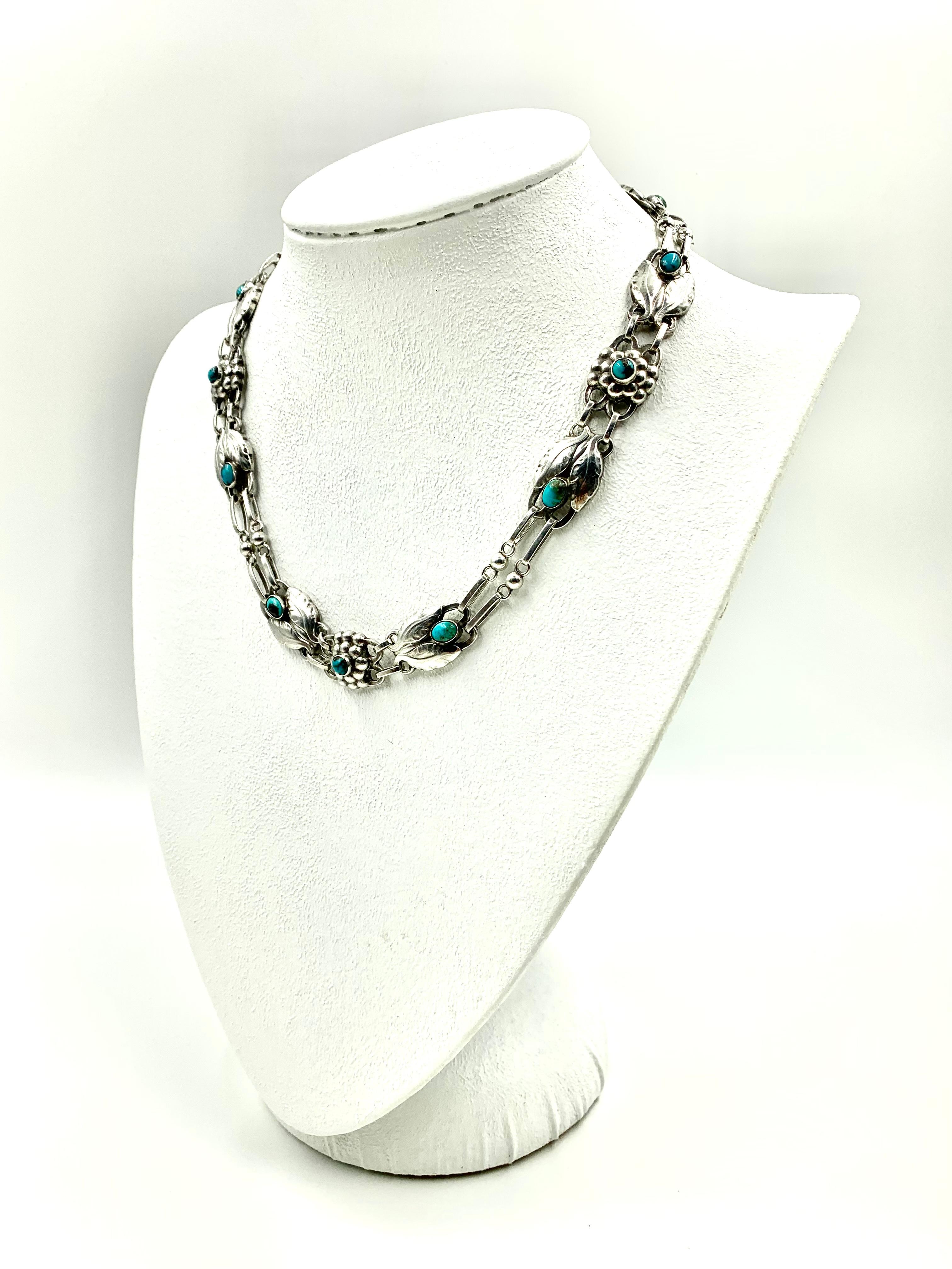 Rare Early Georg Jensen Cabochon Turquoise and Silver #1 Necklace, 1910-1925 For Sale 3