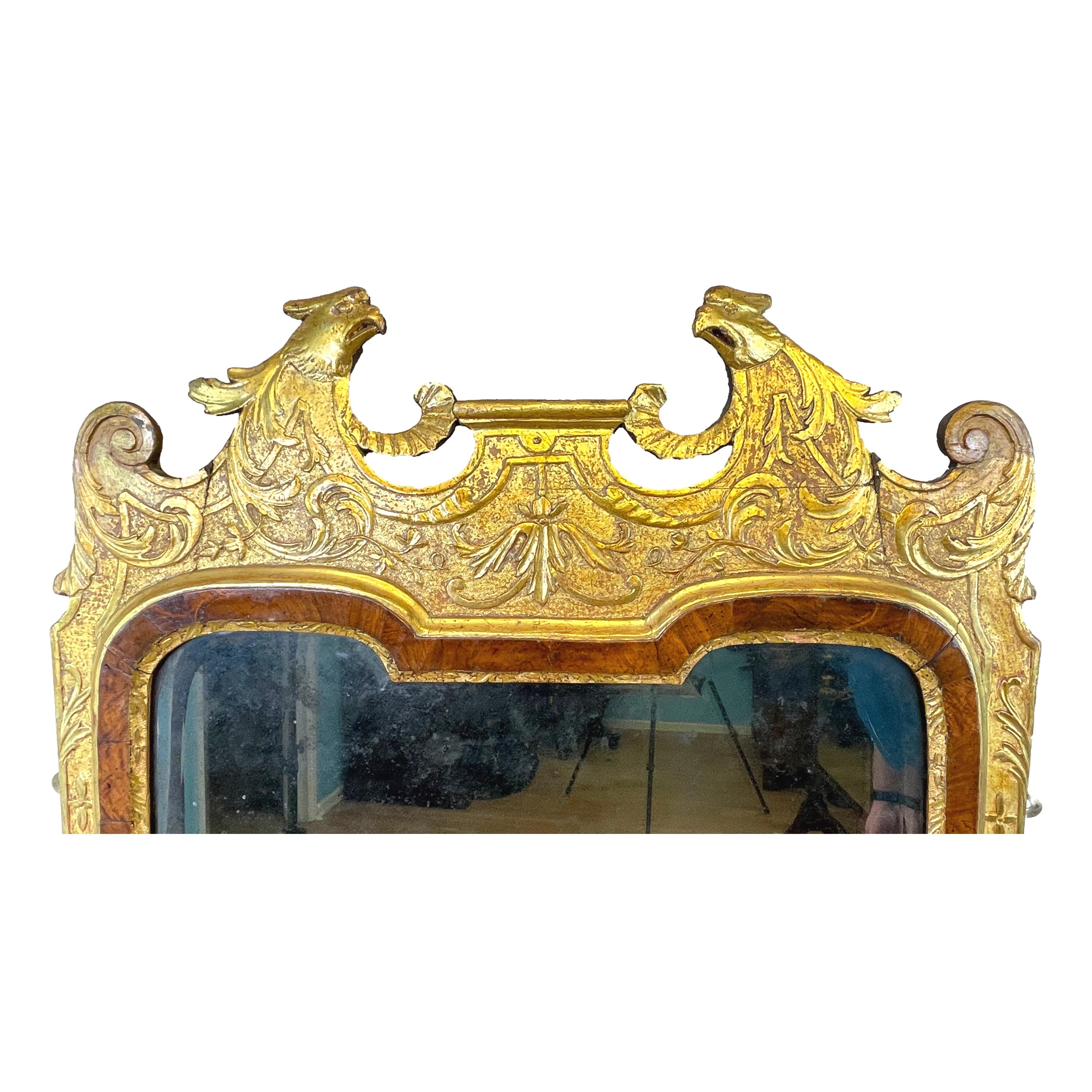 Rare Early Georgian 18th Century Walnut & Gilt Pier Mirror In Good Condition In Bedfordshire, GB
