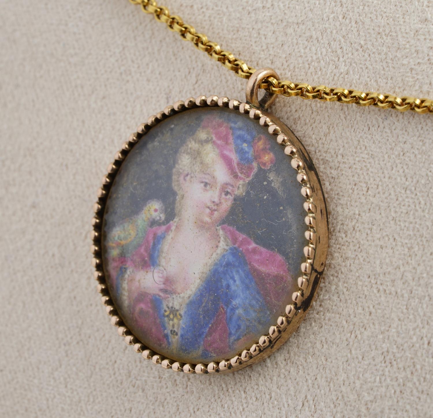 Rare Early Georgian Vellum Miniature with Monogram Gold Case For Sale 1