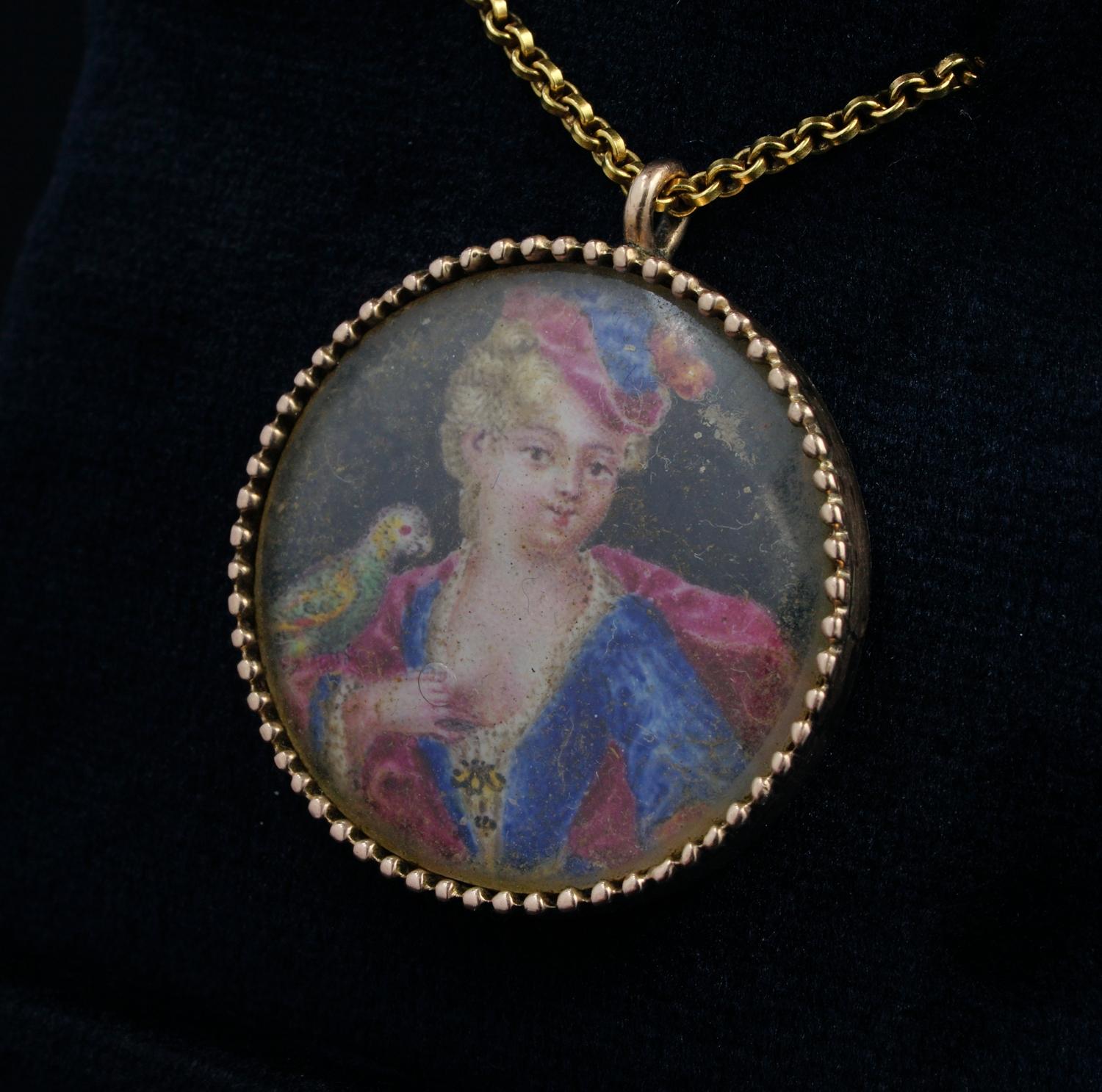 Rare Early Georgian Vellum Miniature with Monogram Gold Case For Sale 2