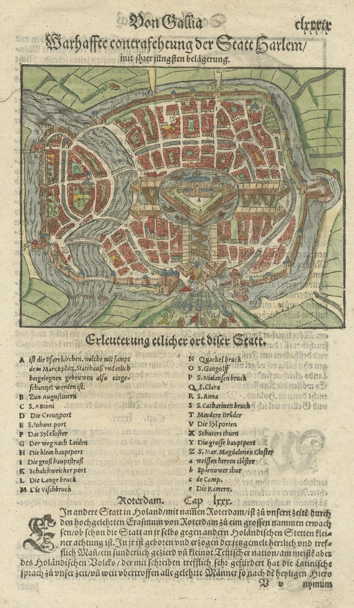 Seltener früher handkolorierter Holzschnitt der Stadt Haarlem, Niederlande, ca. 1580 im Zustand „Gut“ im Angebot in Langweer, NL