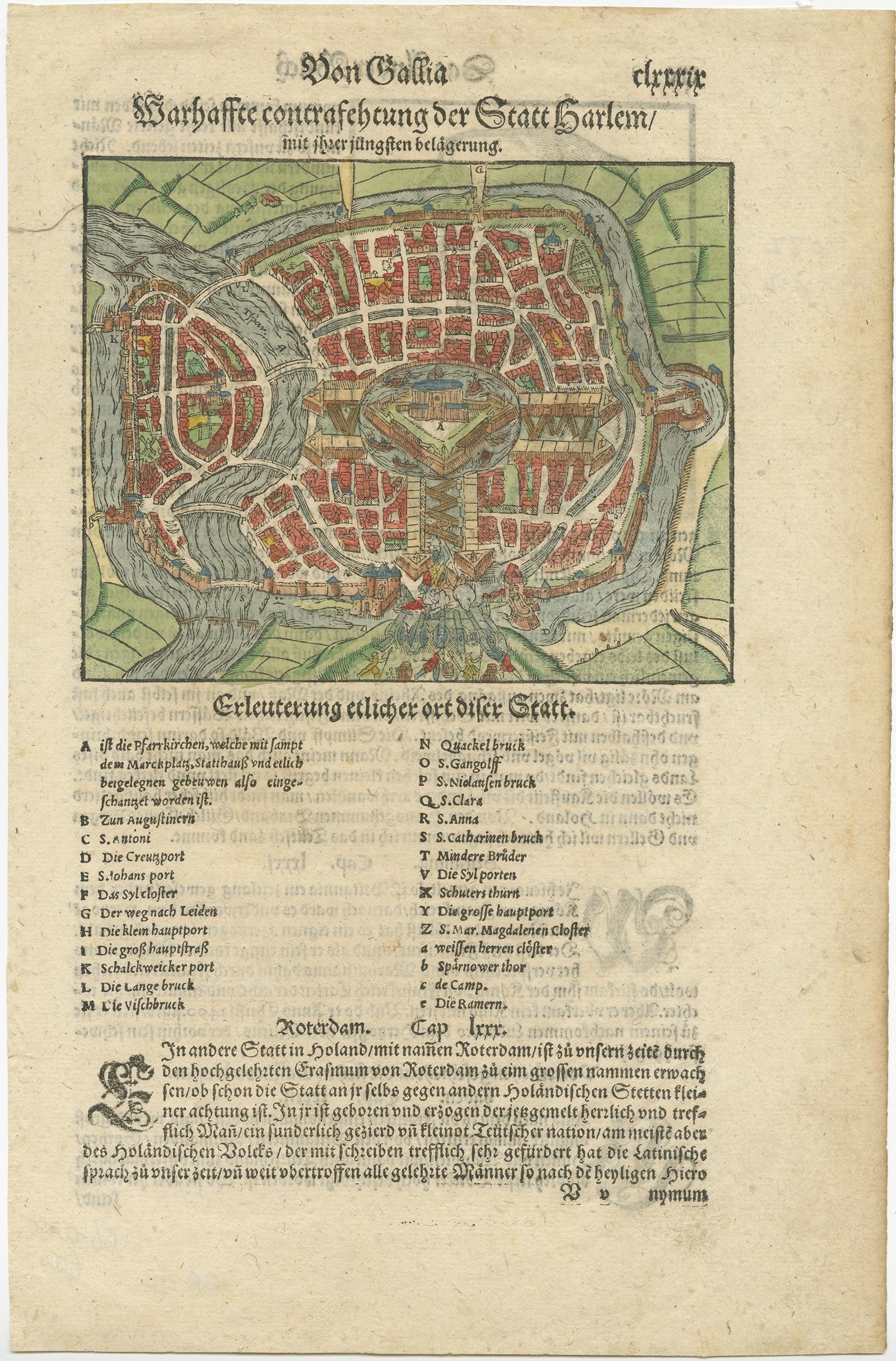 18th Century and Earlier Rare Early Hand-Colored Woodcut of the City of Haarlem, the Netherlands, ca.1580 For Sale