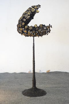 Rare & Early James Bearden "Pod Box on Stand" Steel & Blackened Bronze Brutalist