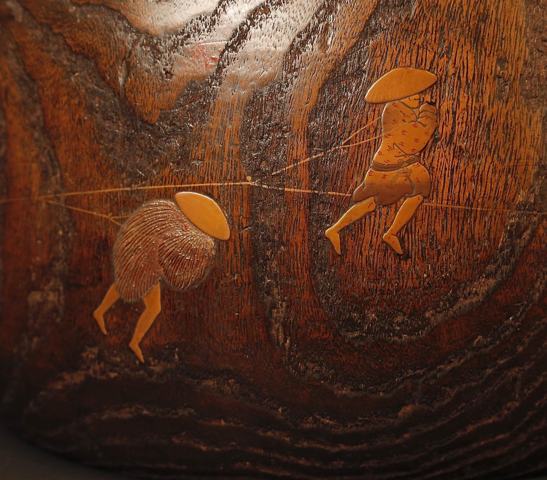 Rare Early Japanese Hibachi with Unique Makie Lacquer Scene, 19th, planter im Angebot 2