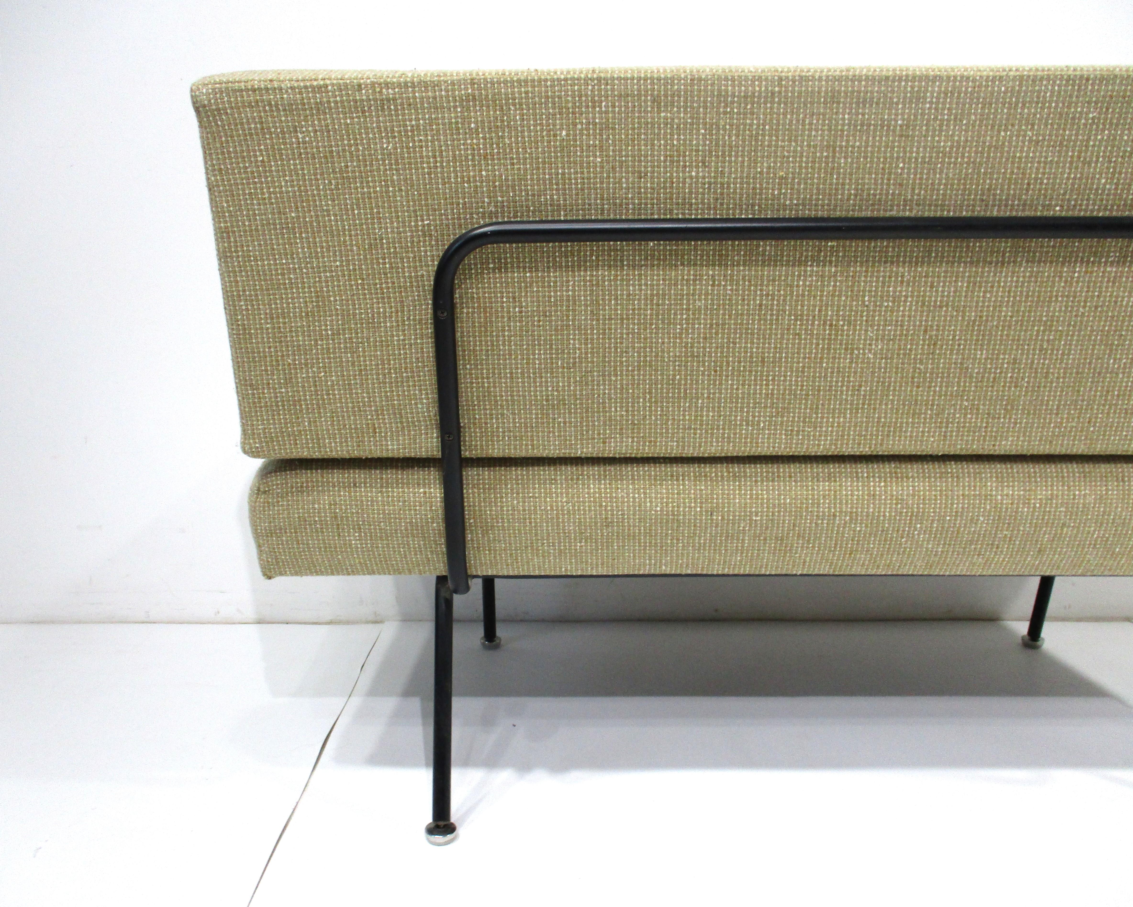Rare Early Knoll Tubular Steel Base Settee # 32 by Florence Knoll   For Sale 1