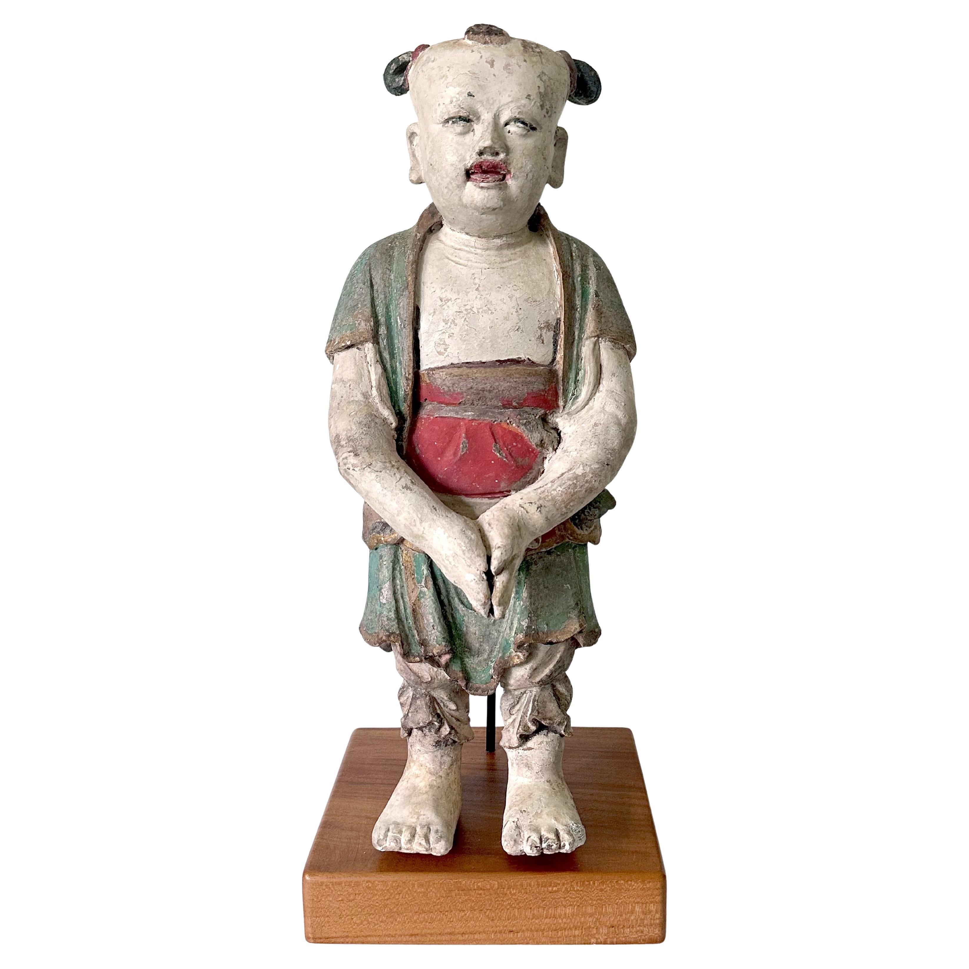 Rare Early Korean Buddhist Boy Attendant Figure Dongja Joseon Dyasty