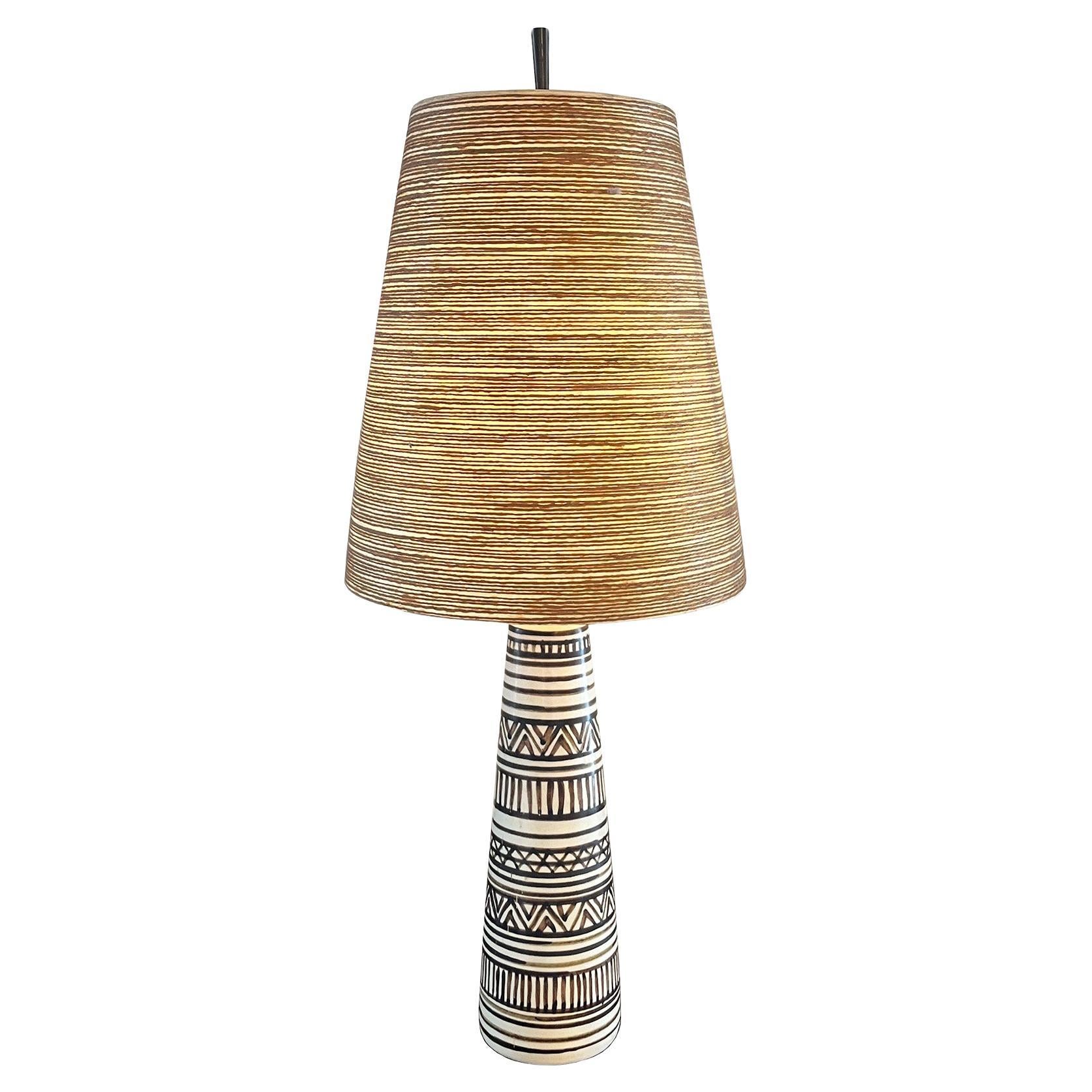 Rare early Lotte and Gunnar Bostlund Tribal Table Lamp with Original Shade  For Sale