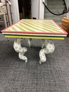 Rare Early MacKenzie -Childs Hand Painted Coffe Table With Ceramic Legs