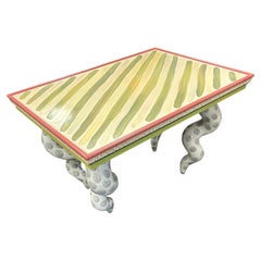Rare Early MacKenzie -Childs Hand Painted Coffe Table With Ceramic Legs