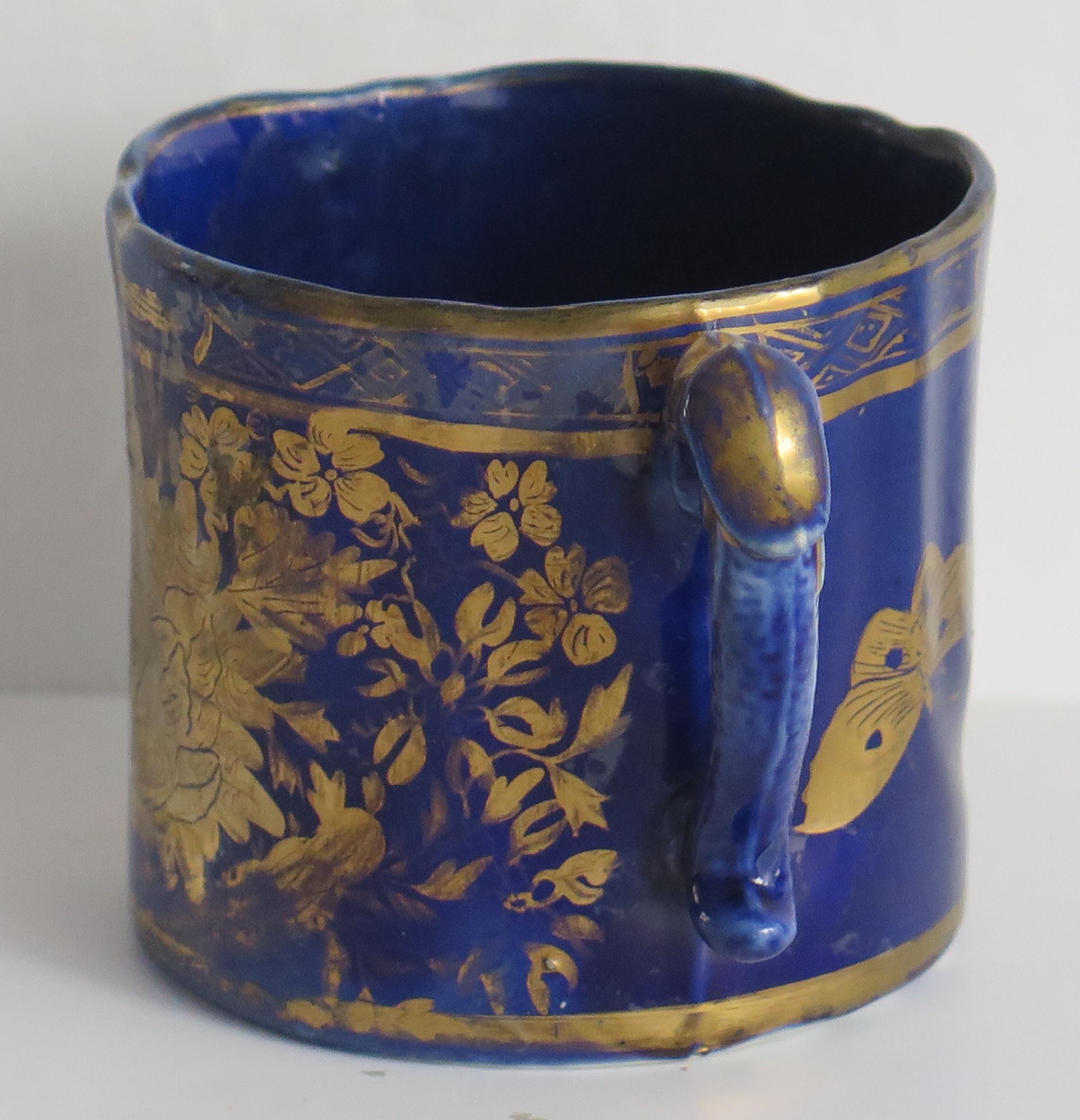 English Rare Early Mason's Ironstone Mug in Gold Posies & Butterflies pattern circa 1818